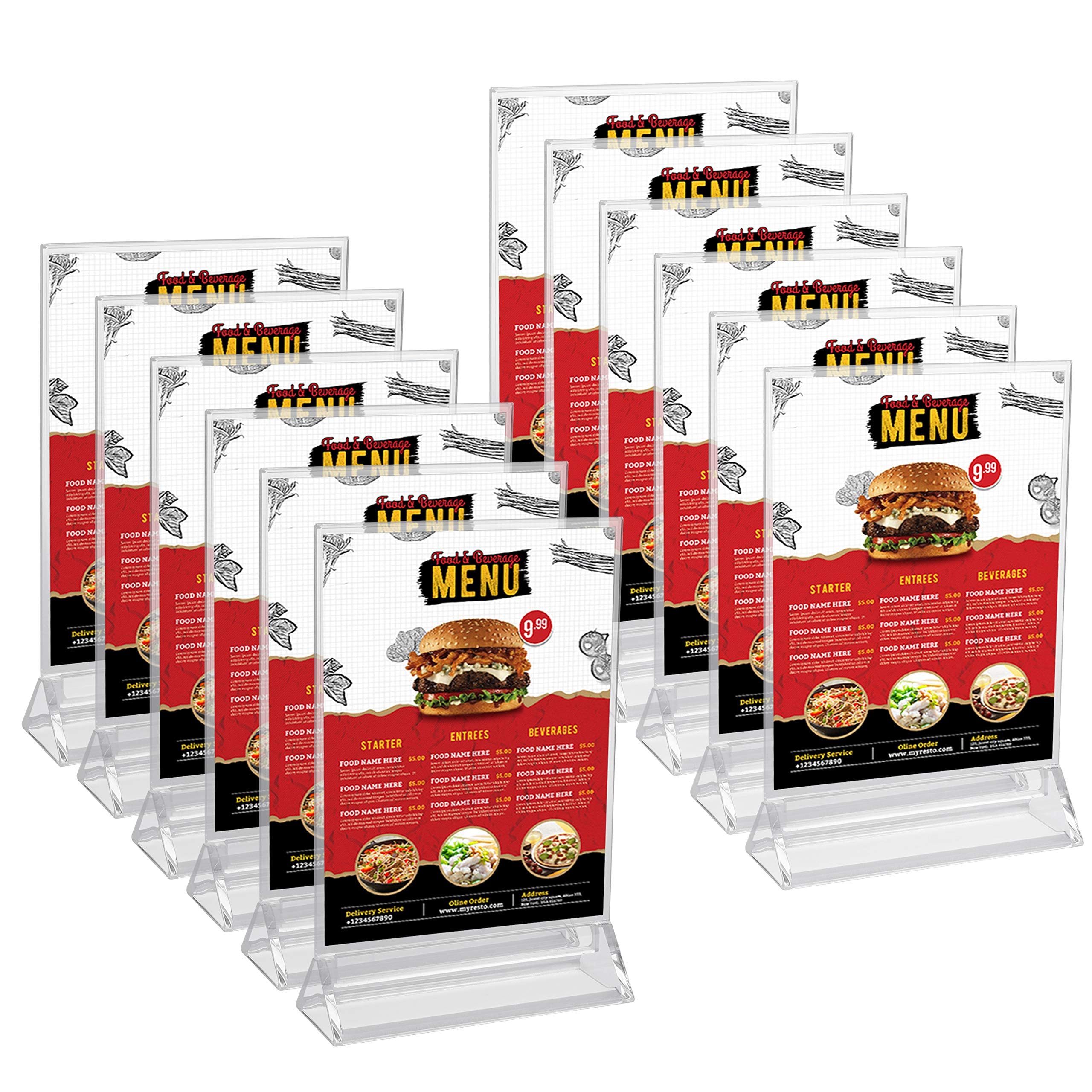 Kurtzy Porta Carteles A5 (Pack de 12) 16 x 24,5 cm - Expositor Transparente de Plástico Doble Cara en Vertical de Sobremesa - Portamenus Mesa, Marco de Fotos, Atril para Publicidad