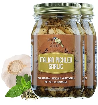Green Jay Gourmet Pickled Garlic Cloves in a Jar - Italian Pickled Garlic - Fresh Garlic Bulbs for Cooking - Simple, Natural Ingredients - Freshly Made - Subtly Infused Pre-Prepared Garlic - 2 x 16 Oz