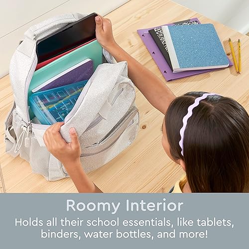 Miniatura 6 de Bentgo® Juego de fiambreras para niños de 5 compartimentos con mochila ligera de 14 pulgadas para niños (edición con purpurina - plateado)