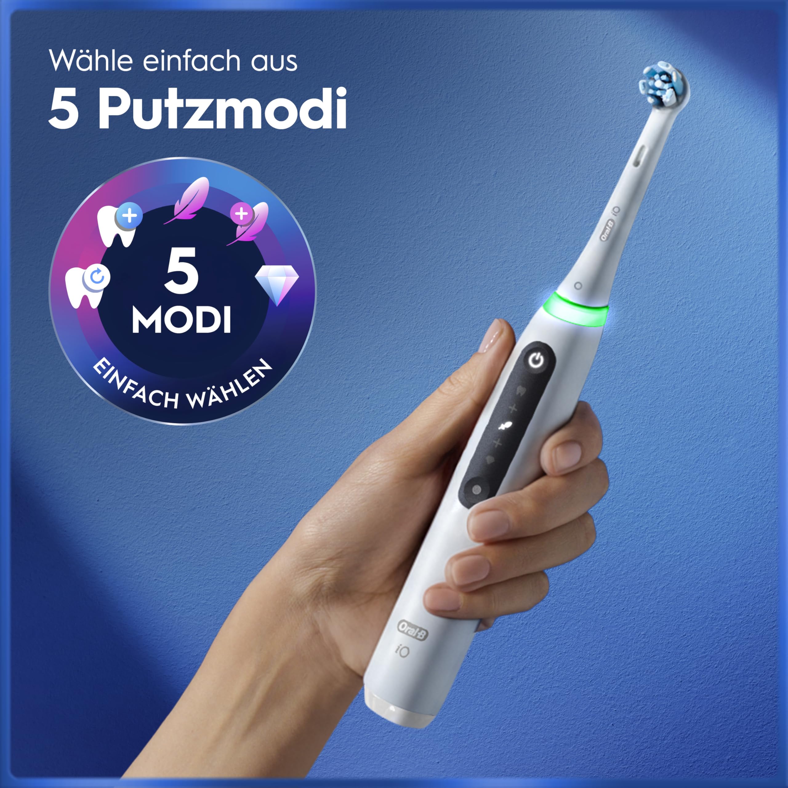 Oral-B iO Series 5 Elektrische Zahnbürste, Weiß | Inkl. 1 Aufsteckbürste, Reise-Etui, Electric Toothbrush mit 5 Putzmodi für Zahnpflege