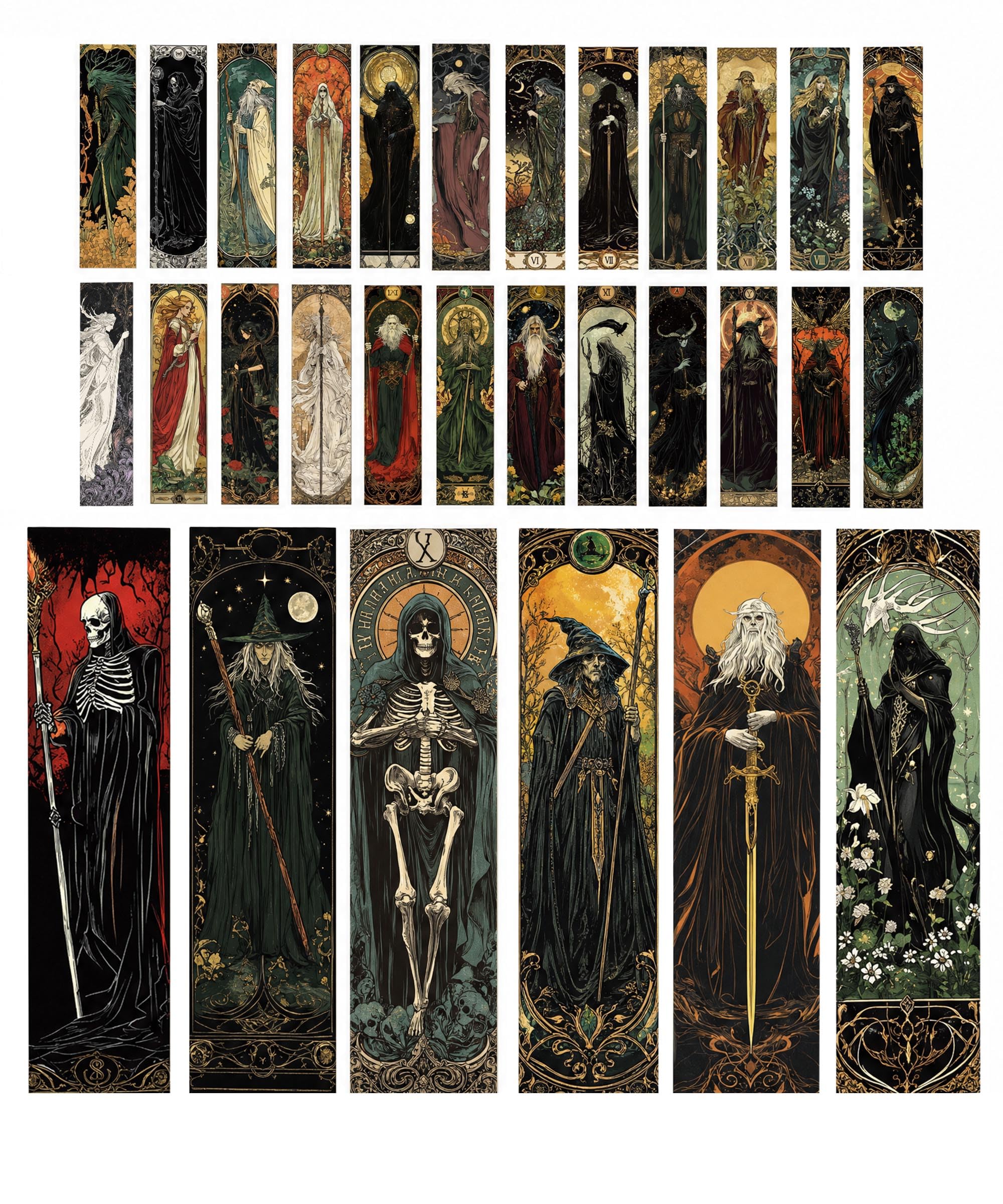 ASSZBE Bookmarks for Books 30 Pack, Retro Wizard Fantasy Bookmarks 15 x 4 cm, Decorative Reading Bookmarks Set for Students & Book Lovers, Colourful Art Nouveau Style Page Markers, Gift for Readers