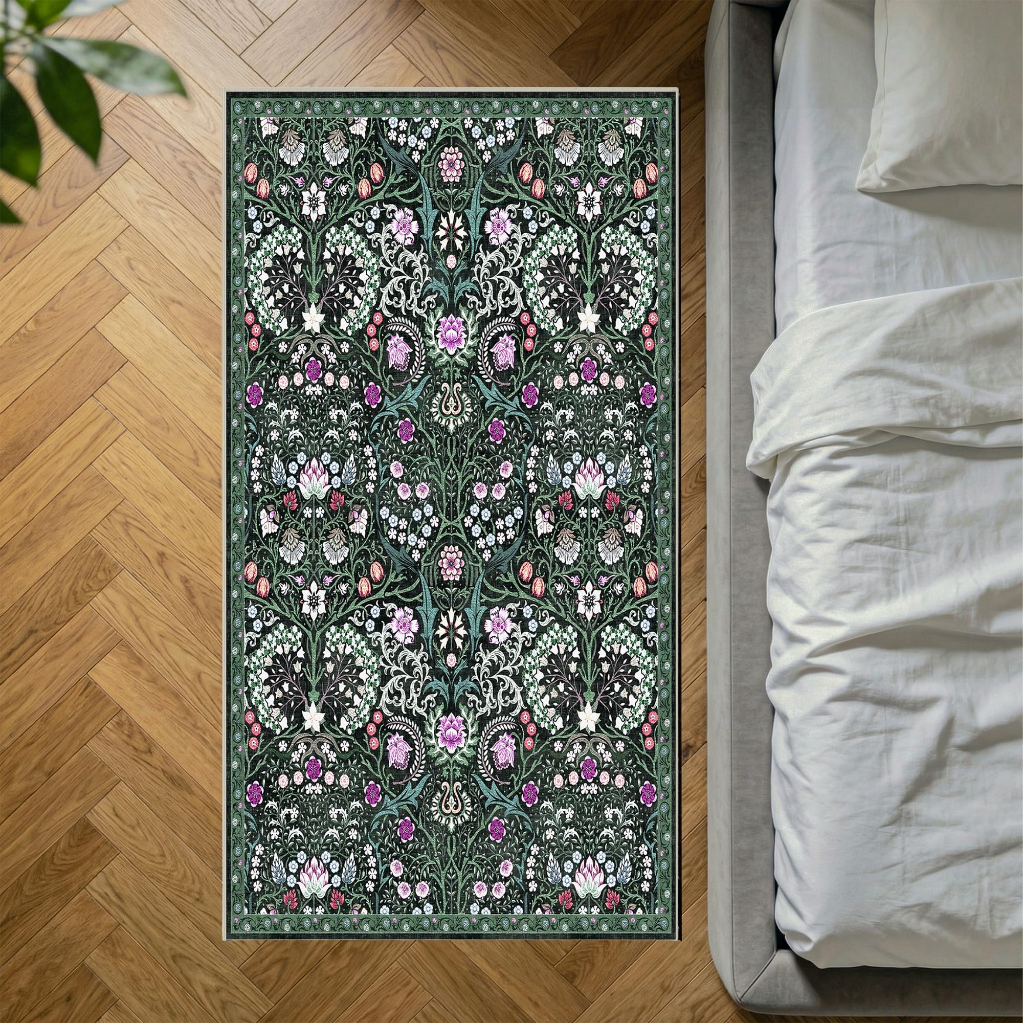Decoranddecor Floral Kitchen Rug 80x150cm Washable Bedroom Non-Slip