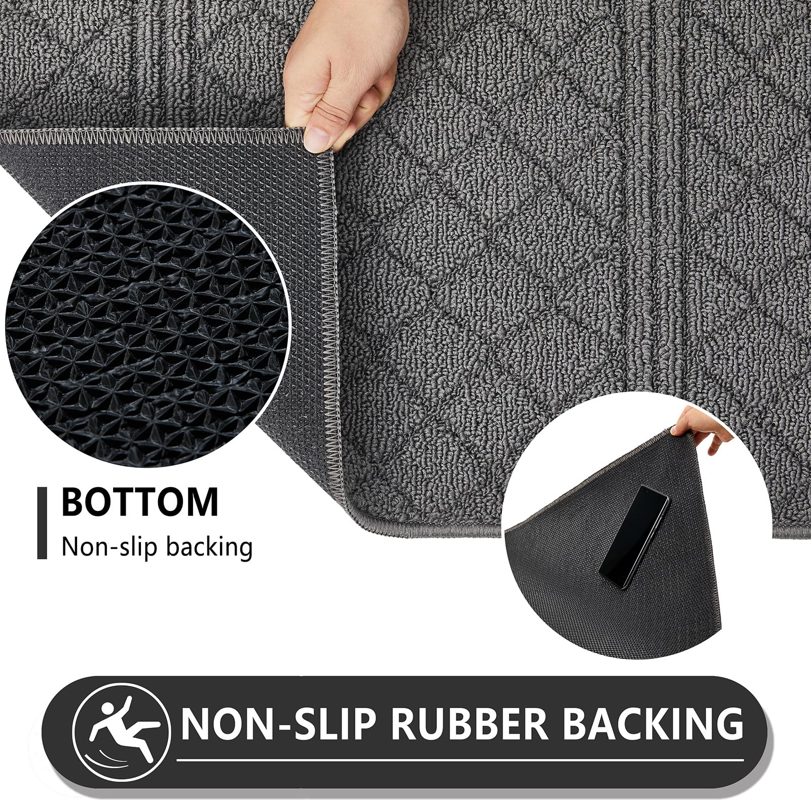 REFETONE Tapete interior de 32 x 40 pulgadas, antideslizante, absorbente, resistente a la suciedad, lavable a máquina y perfil bajo, para entrada, color gris oscuro