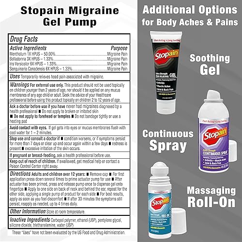 Miniatura 6 de Stopain Gel tópico para aliviar el dolor de migraña 162 onzas líquidas alivio seguro y eficaz de la migraña