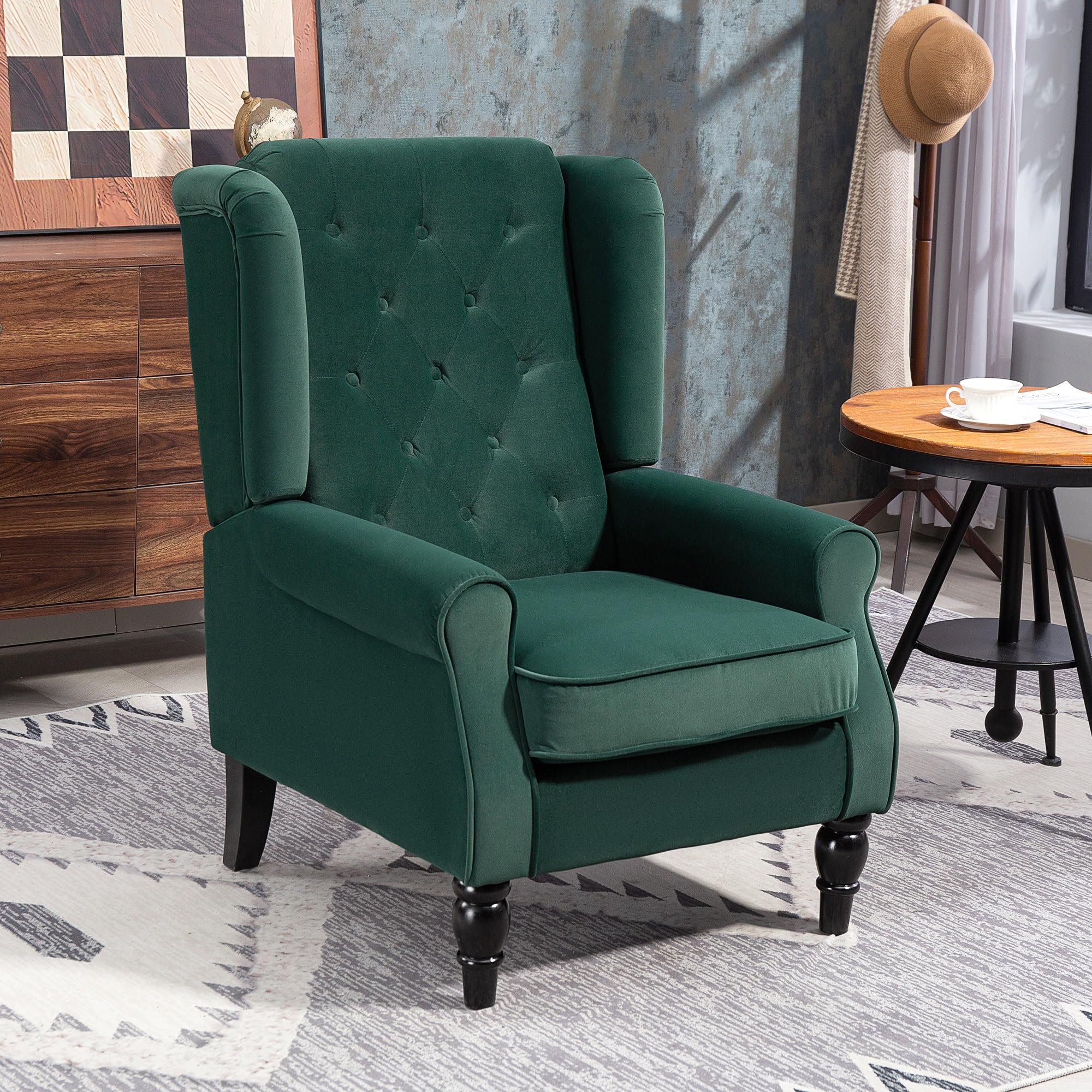 HOMCOM Wingback Accent Chair Velvet Armchair High Back Green