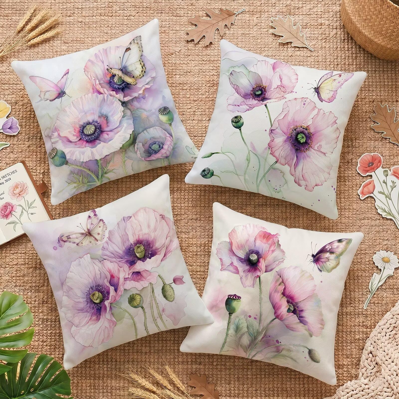 Housses de coussin 65x65cm imperméables en velours double face lot de 4
