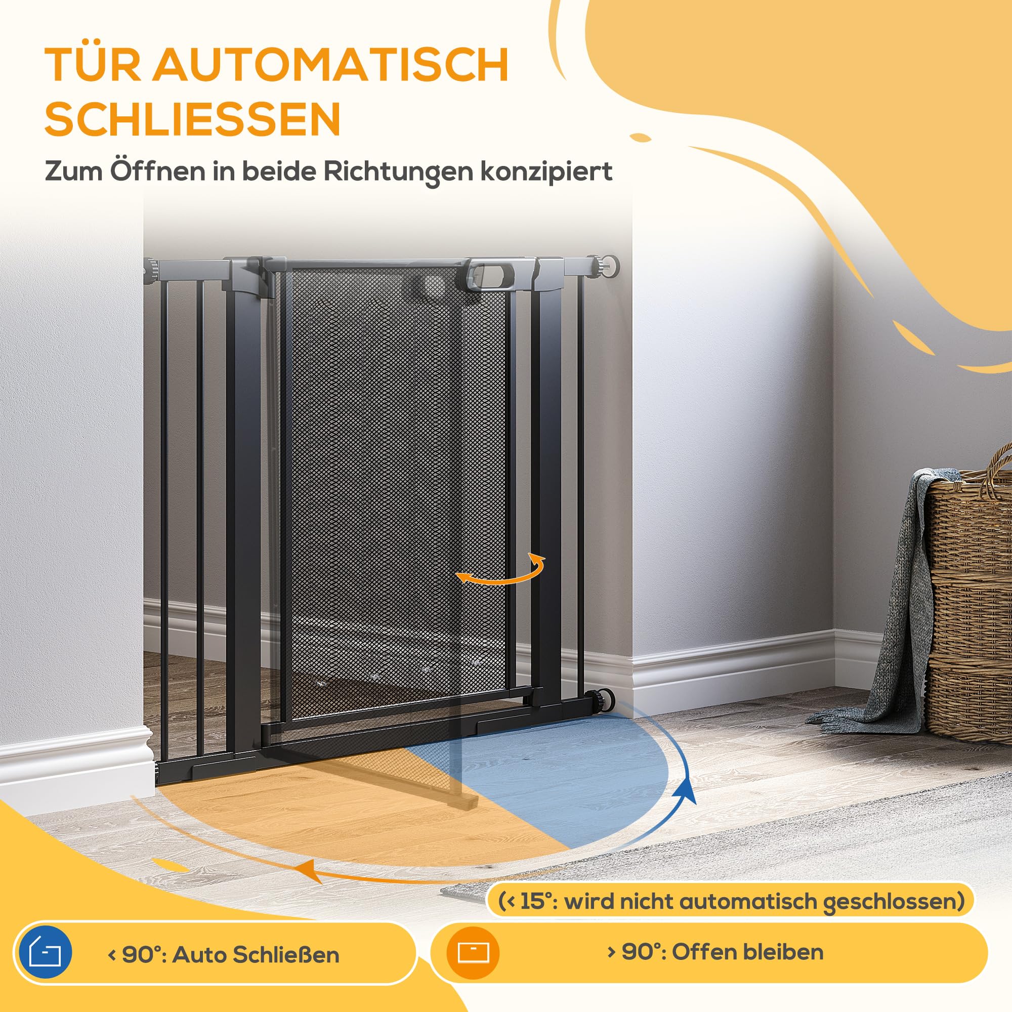 PawHut Türschutzgitter Türgitter ohne Bohren für Breiten 75-103 cm Schwarz | Treppenschutzgitter, Treppengitter, Stahl
