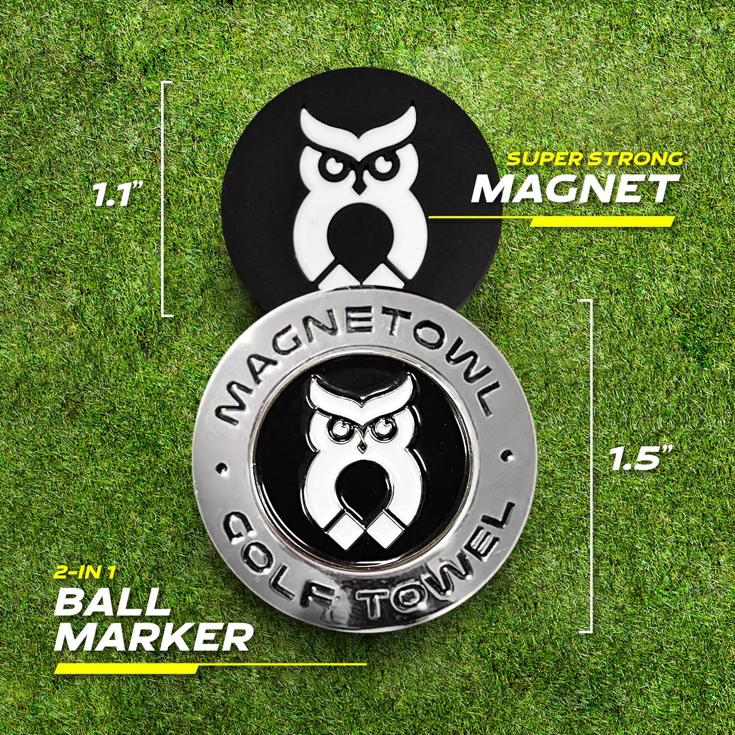 Magnetischer Golf-Handtuchclip mit abnehmbaren Ballmarkern – industrieller Stärke Magnet – verwenden Sie jedes Handtuch – leicht zugänglich – abnehmbar (schwarz)
