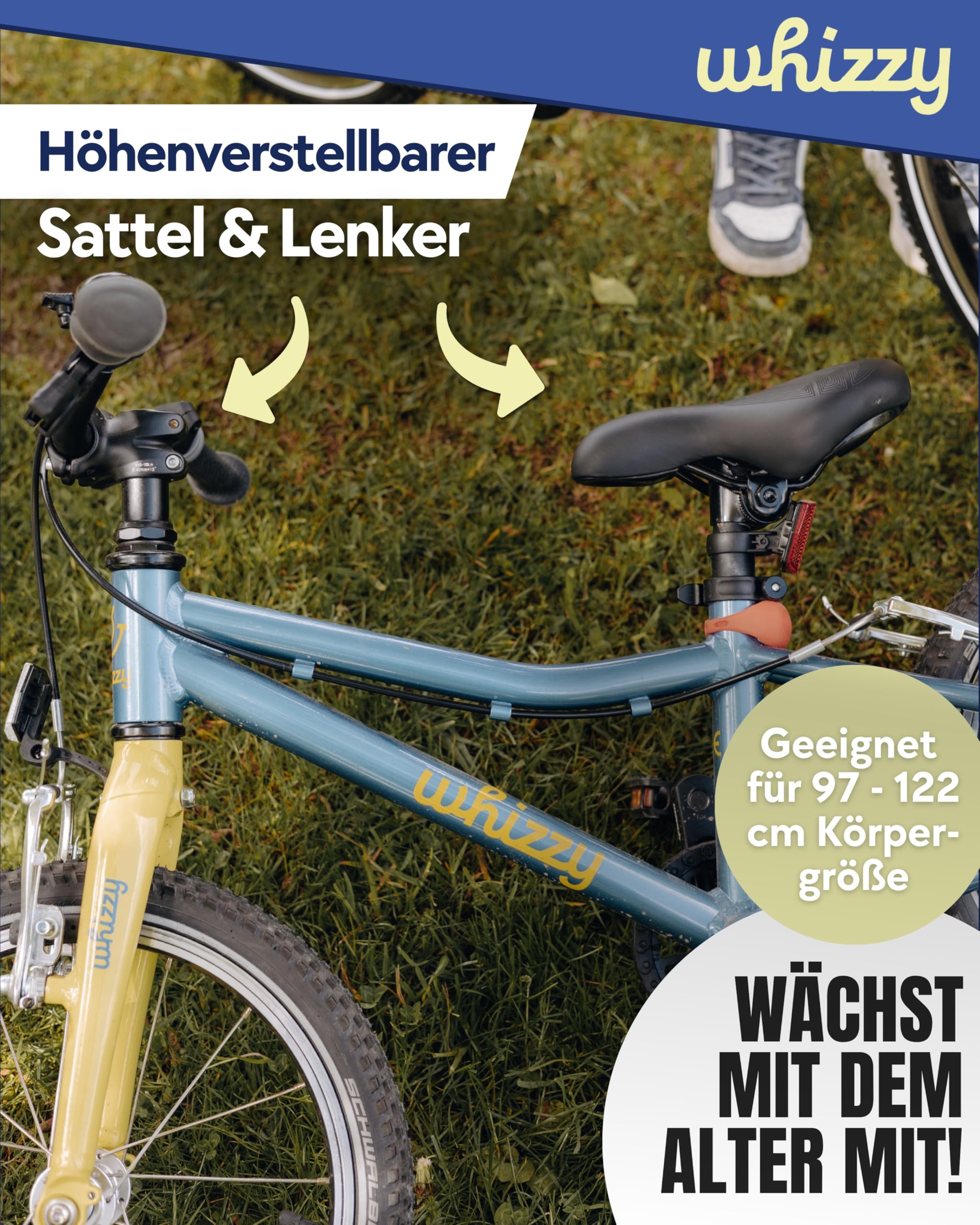 whizzy JuniorCruiser Kinderfahrrad 16 Zoll I Stilvolles Fahrrad für Kinder ab 3,5 Jahren I Höhenverstellbares Mädchen- & Jungen-Fahrrad I 6,5 kg leichtes Mountainbike mit ergonomischem Sattel