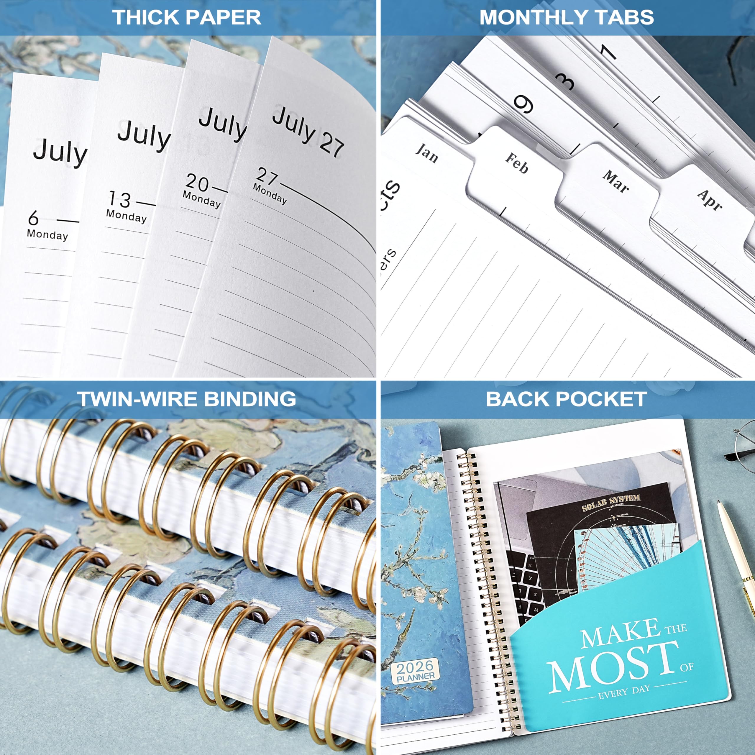HARDCOVER Academic Year 2025-2026 Planner (June-July) - 8.5x11, Watercolor Butterflies, With Bookmarks & Pocket