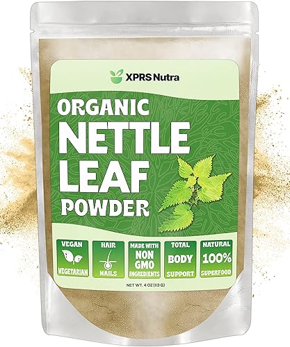XPRS Nutra Polvo orgánico de hojas de ortiga Polvo orgánico de ortiga de primera calidad USDA para cabello y uñas, apto para veganos, estimulante