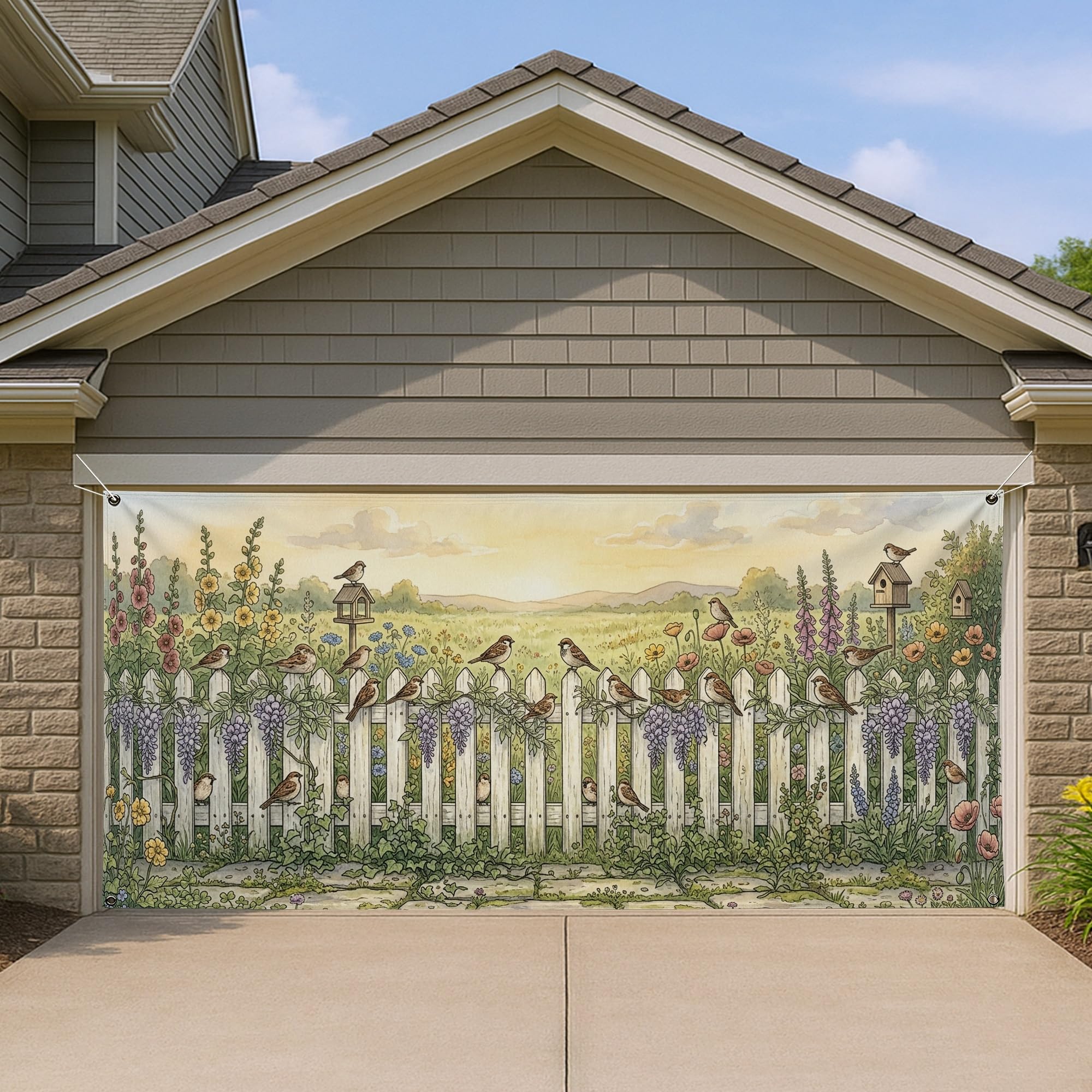 Housse de porte de garage grand format avec grand motif floral vintage multicolore