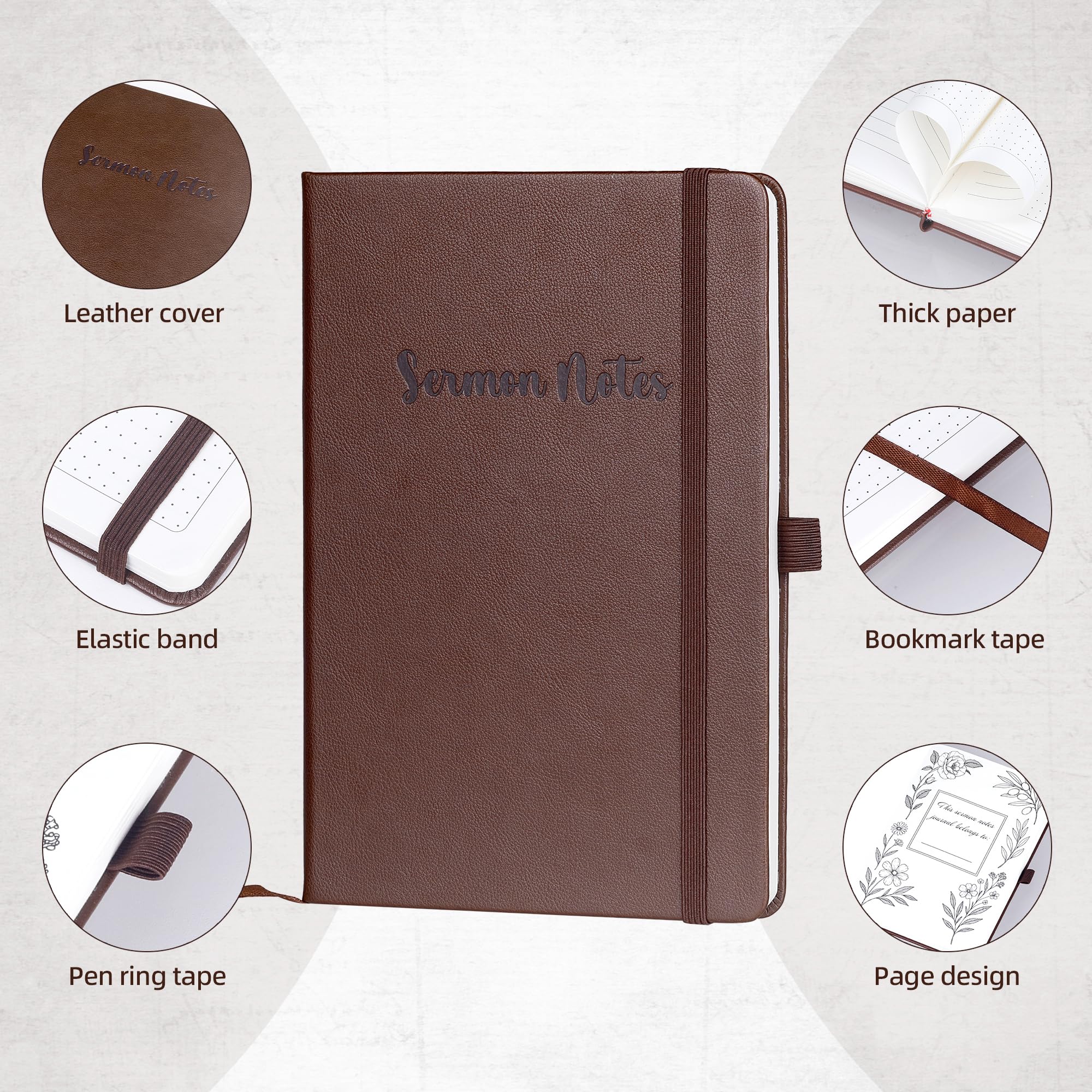 GiftNest Cuaderno de notas de sermón, diario de notas de iglesia y cuaderno de estudio bíblico para cristianos, diario de sermón de tapa dura con lazo para bolígrafo, 200 páginas para Escrituras y