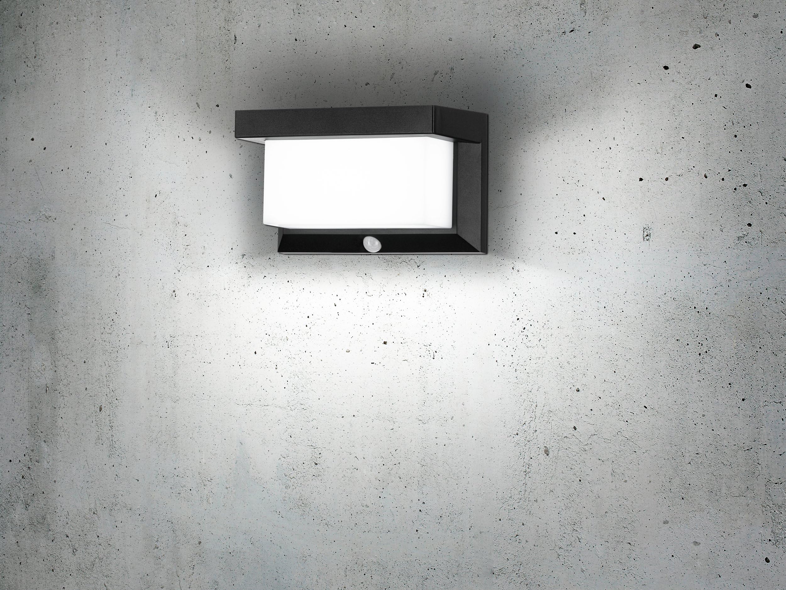 EGLO Utrera Lámpara de pared led para exteriores, lámpara solar para uso exterior con sensor de movimiento y temporizador, plástico negro y blanco, iluminación exterior IP44