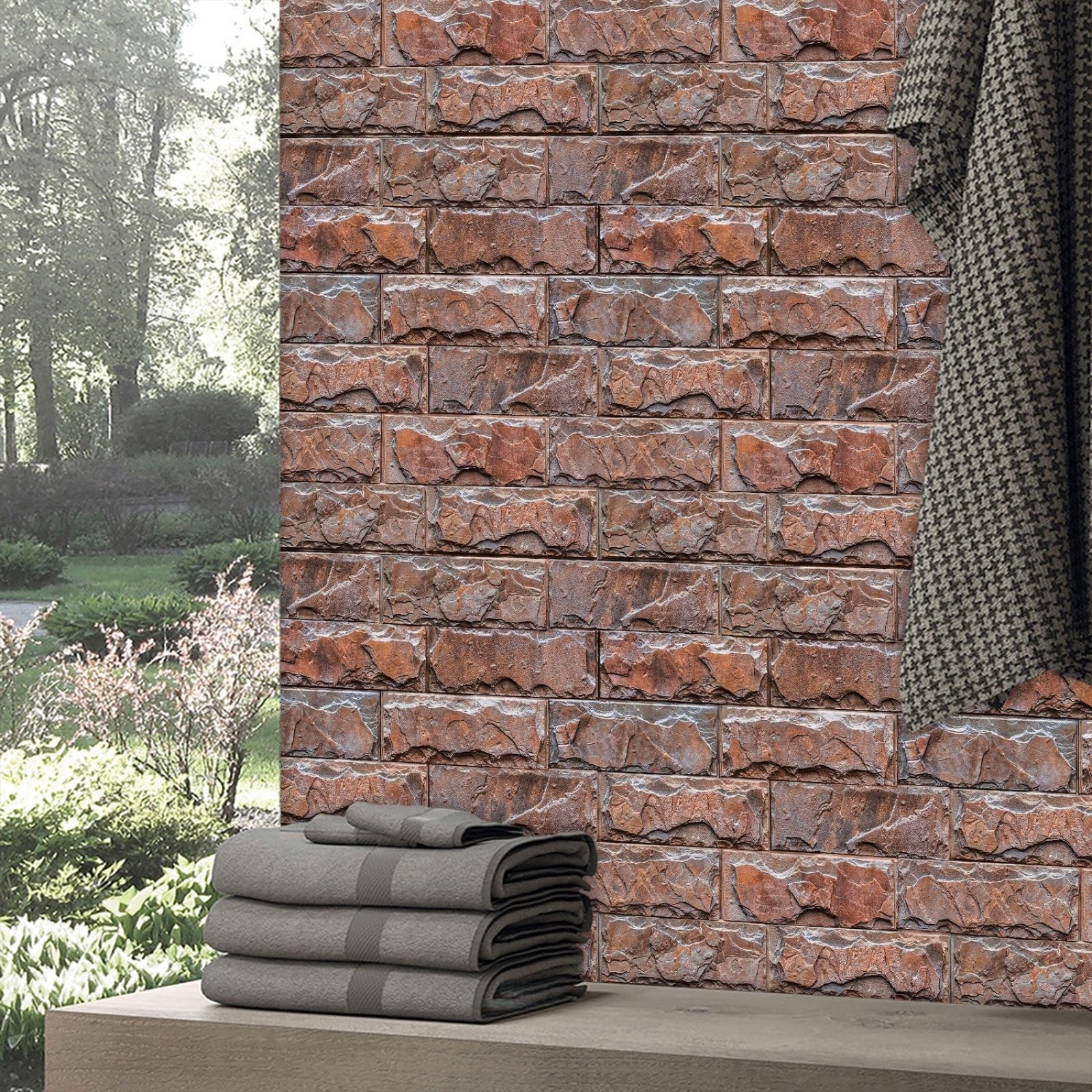 Stick on Kitchen Tiles 27x27 cm Orange Brick Peel and Wall Waterproof PVC for Fireplace Surround Furniture Decoration Tile Stickers Backsplash 20 Pcs