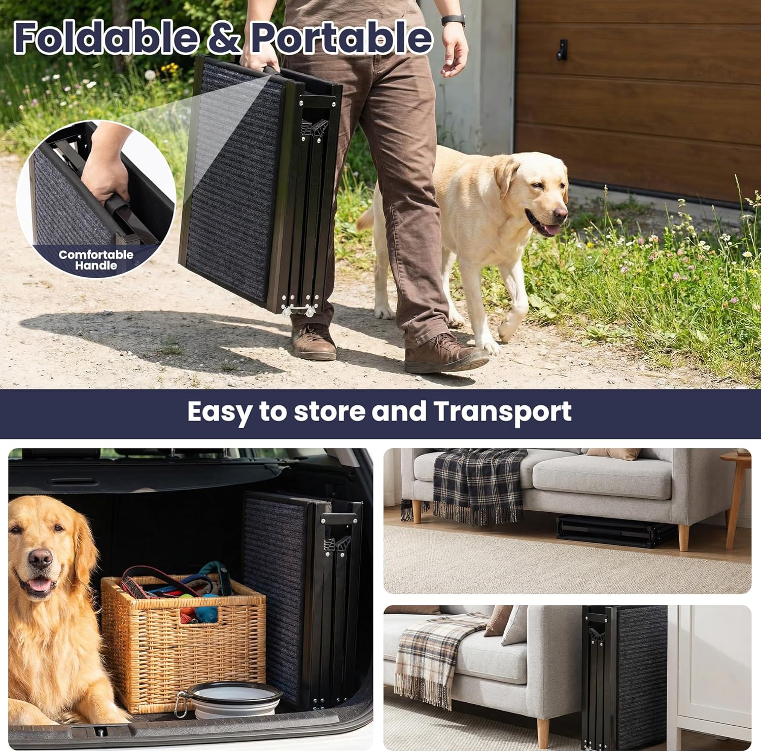 AQUILLA Dog Ramp for Car, 67" Long & 17.3" Wide Foldable Pet Ramp with Non-Slip Surface, Portable Dog Car Ramp for Old/Large/Senior Pets to Get on Bed, Stairs, Sedan/SUV/Cars, Up to 250LBS Capacity