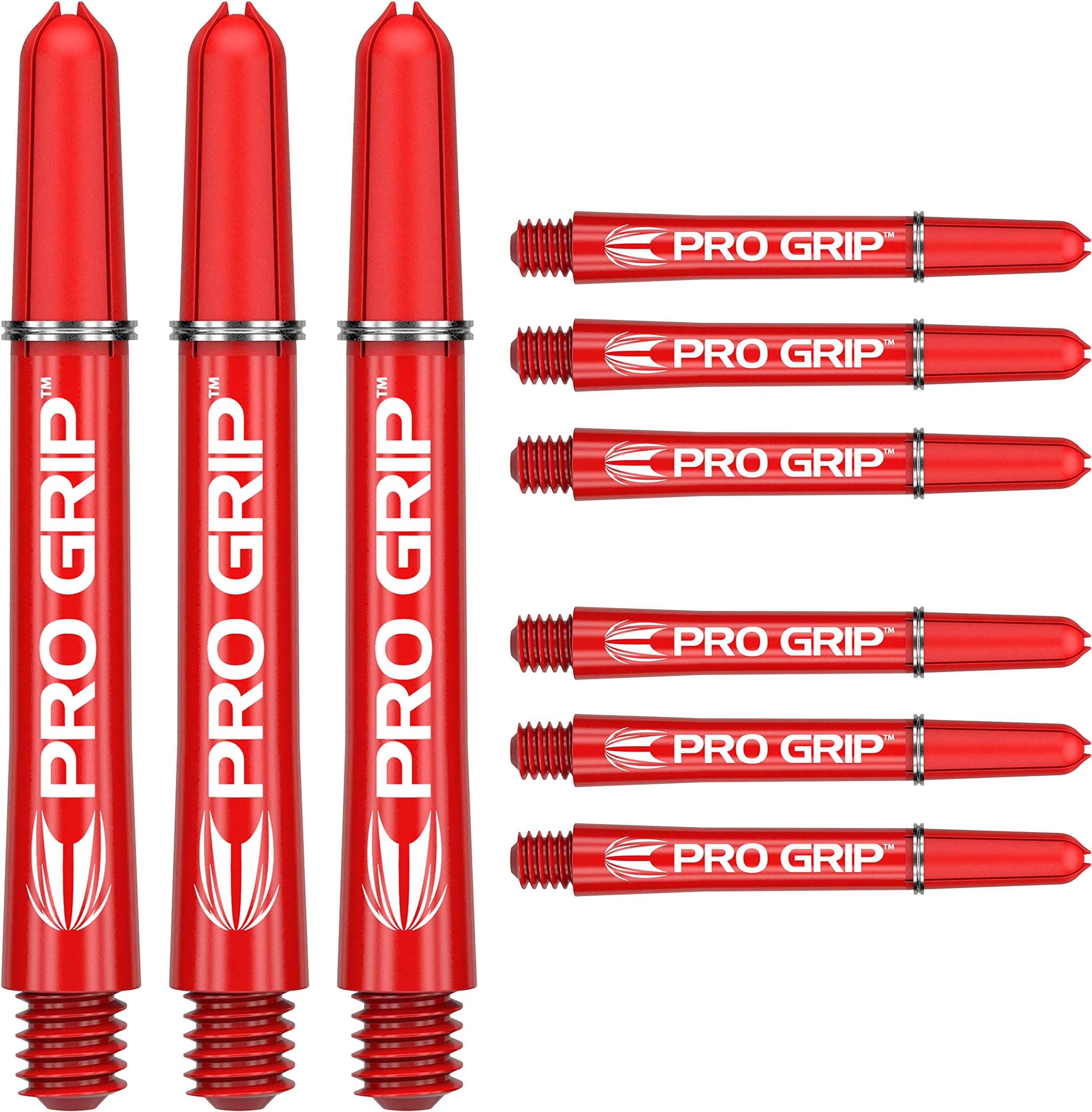 Target Darts Pro Grip Shafts – Set of 9 | 3 Sizes (Short, Intermediate, Medium), 12 Colours | Dart Stems, Professional Darts Accessories, 2BA Shaft Multipack with Rings