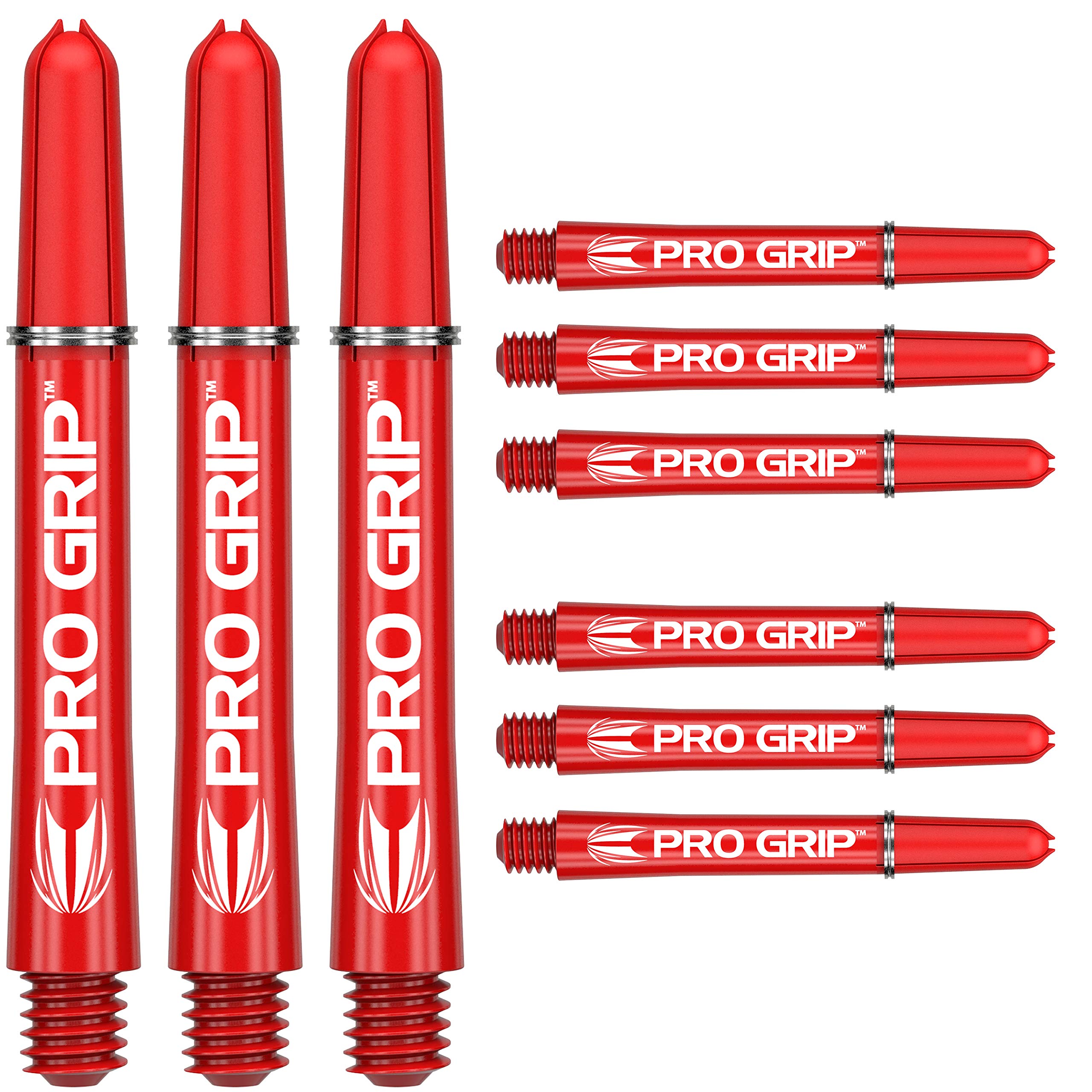 Target Darts Pro Grip Shafts – Set of 9 | 3 Sizes (Short, Intermediate, Medium), 12 Colours | Dart Stems, Professional Darts Accessories, 2BA Shaft Multipack with Rings