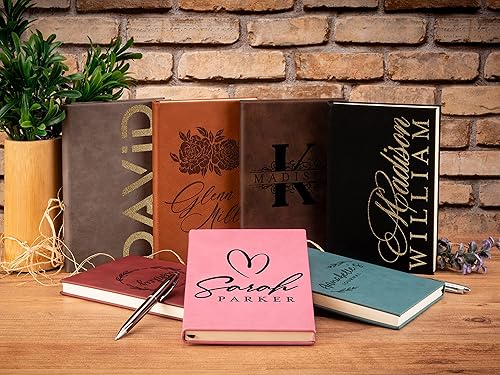 Miniatura 8 de Diario de cuero personalizado  Rosa suave, 12 diseños  Cuaderno de texto para mujeres y hombres  Diarios personalizados para escribir para mujeres,