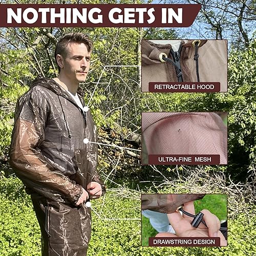 Miniatura 4 de Aventik Chaqueta de mosquito, pantalones de mosquito, traje de mosquito, malla que no se transparenta, súper ligera, mantiene la seguridad fresca