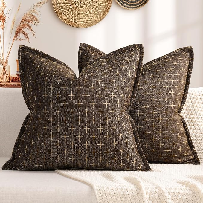 ZWJD farmhouse flange edge pillow covers, 24x24, set of 2