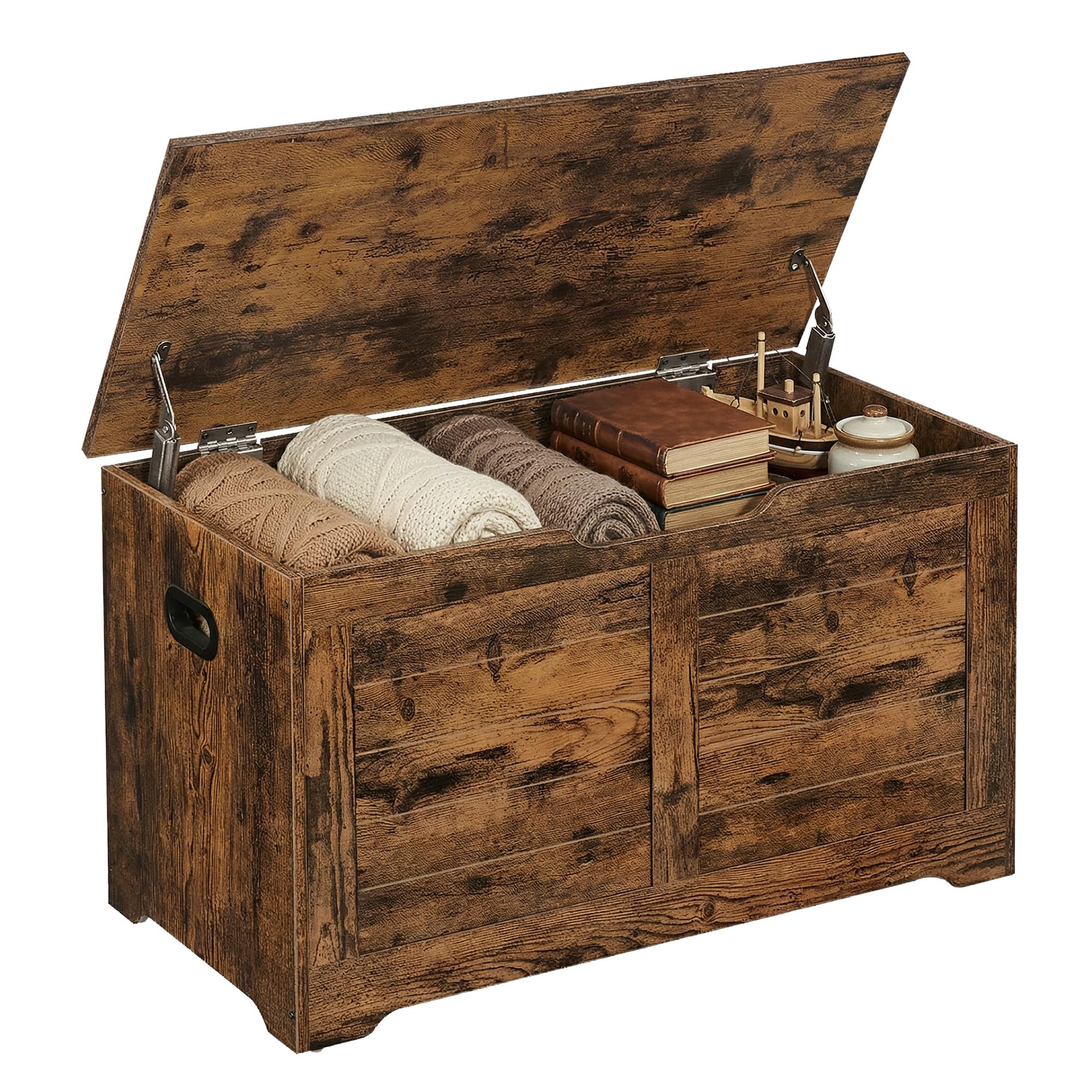 VASAGLE Storage Chest with 2 Safety Hinges - Rustic Brown, White - 40 x 80 x 46 cm