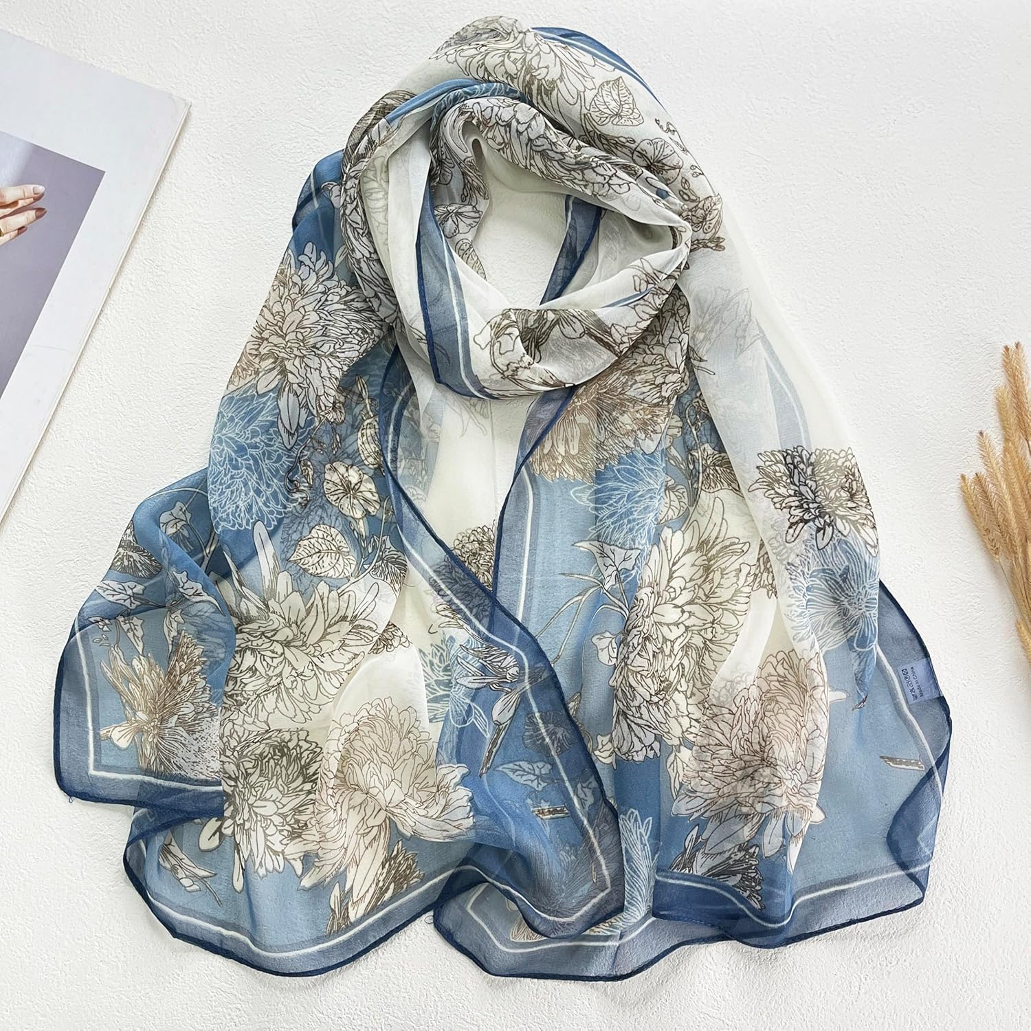 MINIDORA Lightweight Scarves for Women Elegant Floral Pattern Scarf Shawls Sunscreen Head Shawls - Image 5