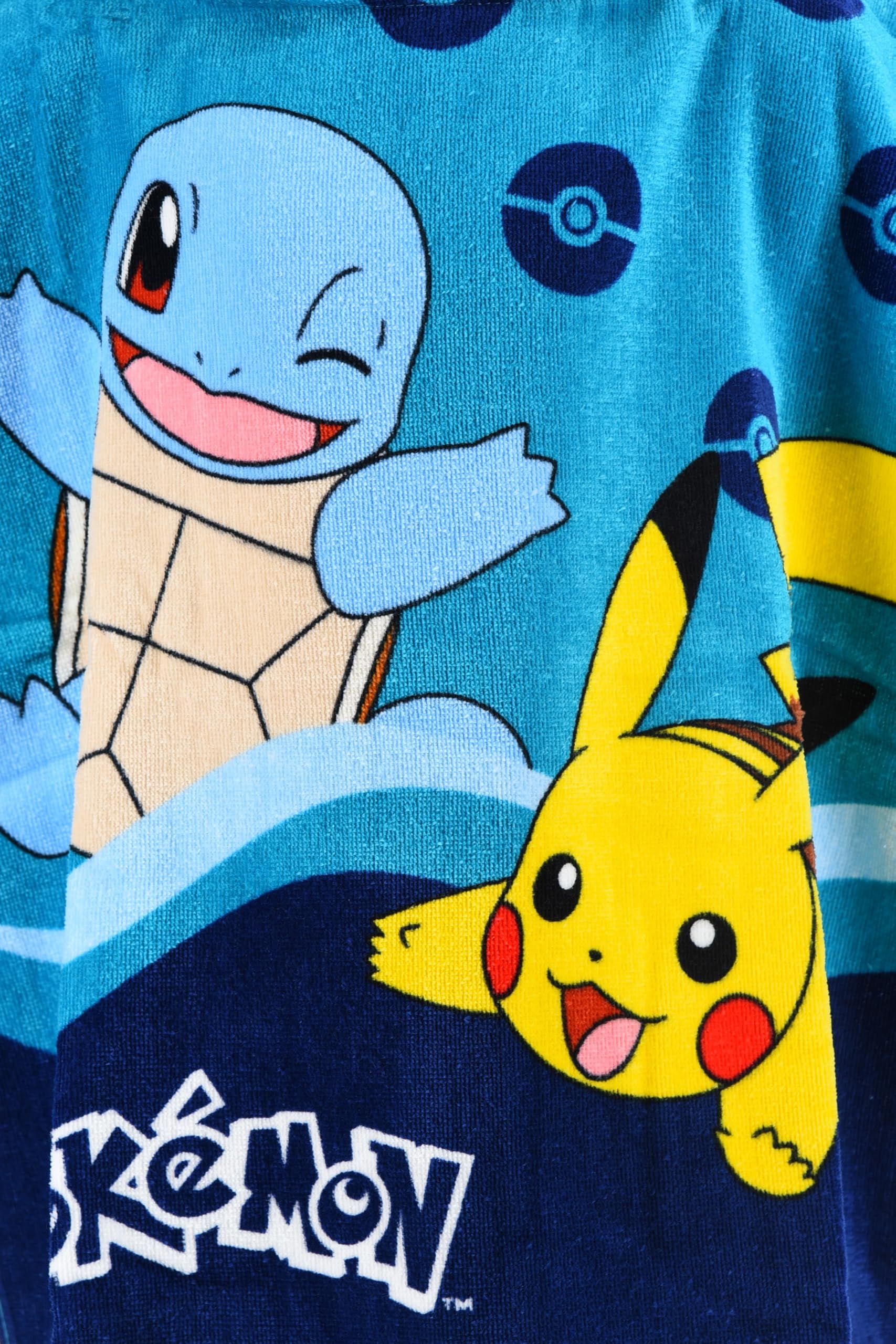 Pokemon Pikachu e Squirtle - Poncho da bagno per bambini, 100% cotone, blu, 55 x 110 cm, asciutto, piscina coperta, spiaggia, morbido (turchese)