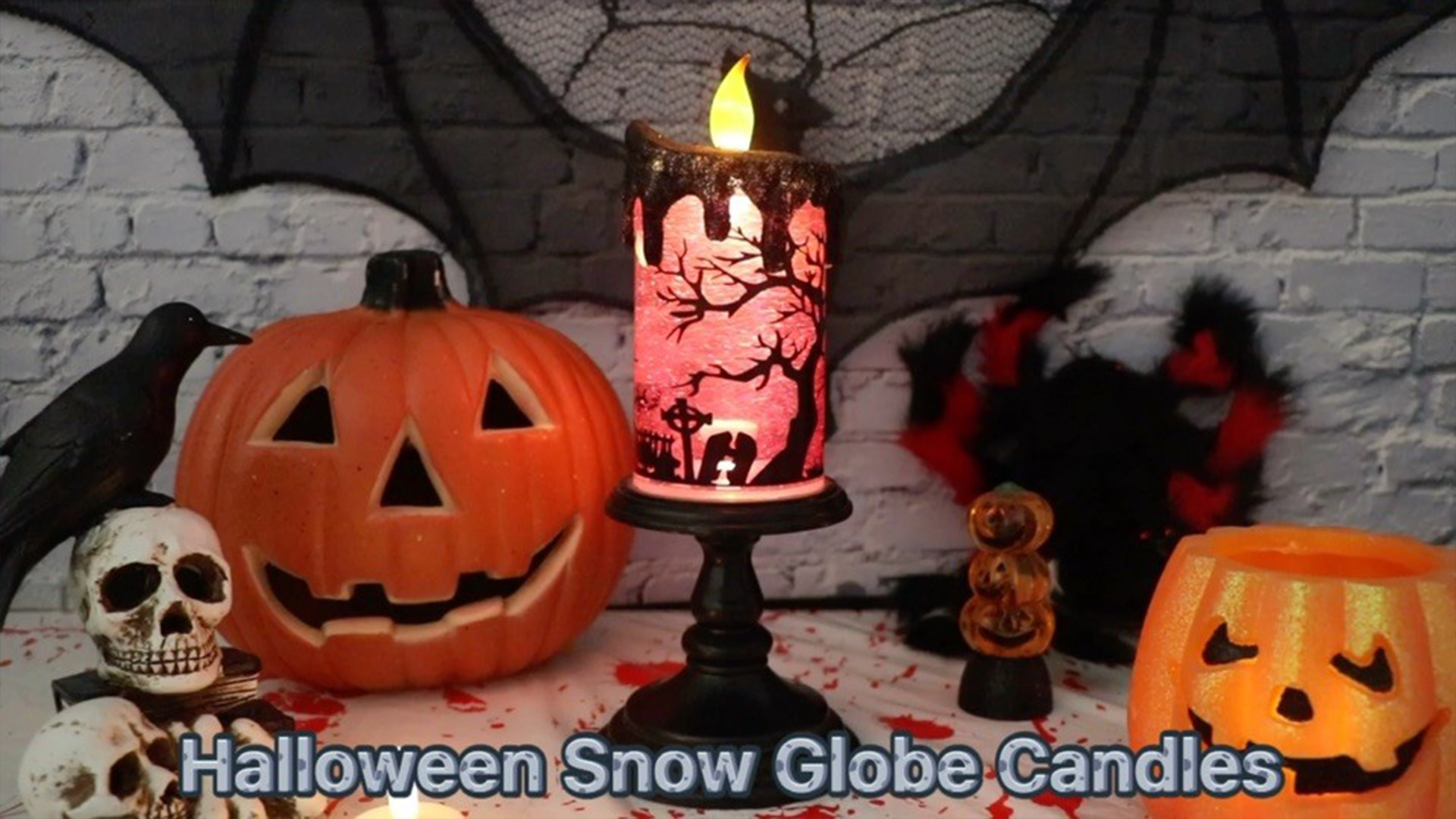 Image of Eldnacele Halloween Snow Globe Candles Lighted Lamp, Battery Operated Spinning Water Glittering Tornado Flameless Candles Table Centerpiece for Halloween Decoration Indoor(Ghost)