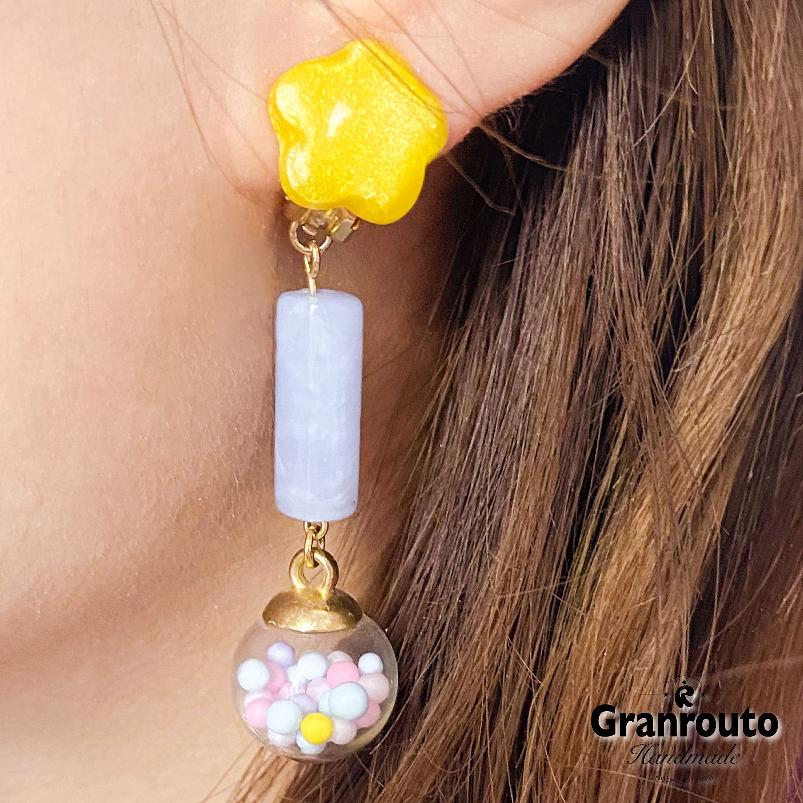 Francese Clip Orecchini Donna Argento 925 Handmade Originale Pendenti Gioielli Senza Buco Sfera di Vetro con Perline Colorate Orecchini Finti per Ragazza Anallergici Ideale Regalo per Donna Bambina