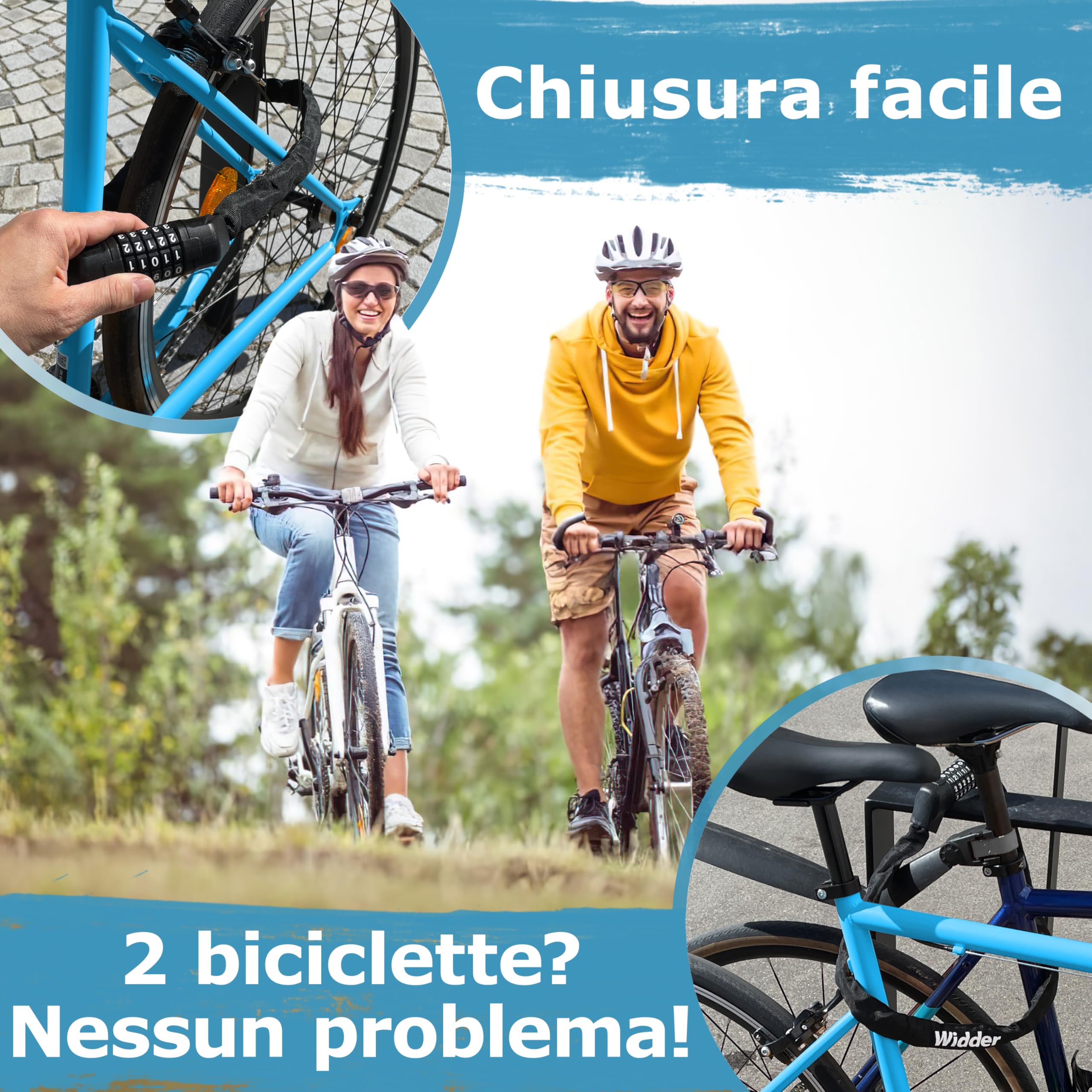WIDDER Antifurto a combinazione [grandi rotelle numeriche, 5 cifre, 850 g] | Lucchetto con codice | catena antifurto per bici | Alta sicurezza | per monopattino elettrico, e‑bike | Combinazione numerica