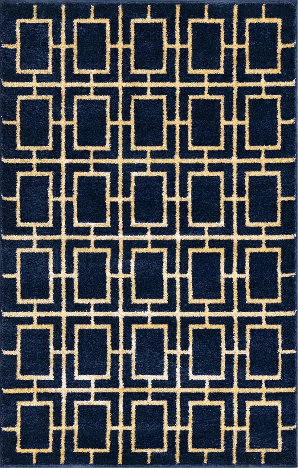 Rugs.com Marilyn Monroe™ Glam Trellis Collection Rug – 3' x 5' Navy Blue Gold Medium Rug Perfect for Entryways, Kitchens, Breakfast Nooks, Accent Pieces
