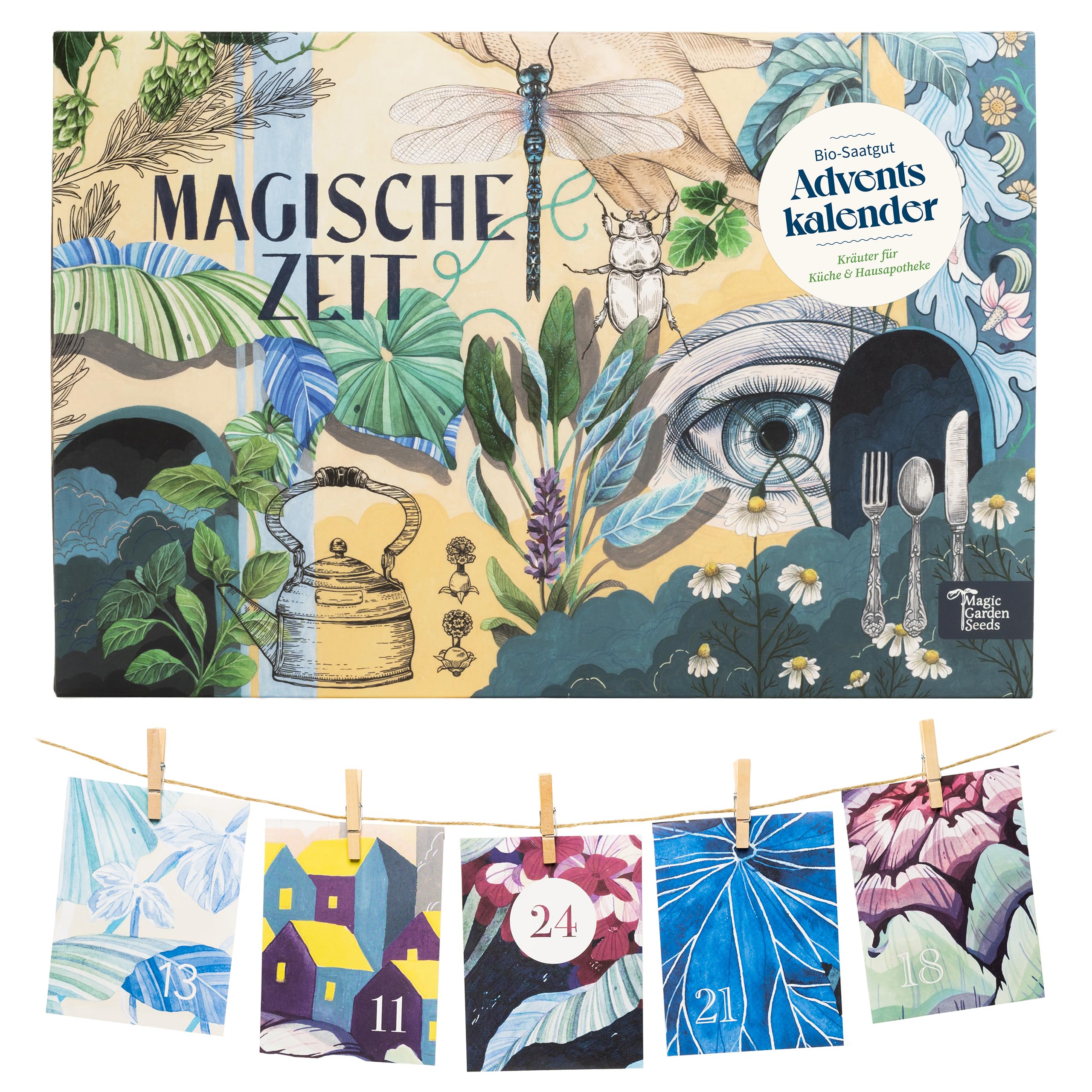 Magic Garden Seeds Bio-Saatgut-Adventskalender Wundersame Kräuterwelt | 24 Samentütchen mit samenfestem Bio-Kräutersaatgut • Küchen-, Tee-, Wild- und Heilkräuter • Poster und Aussaatkalender