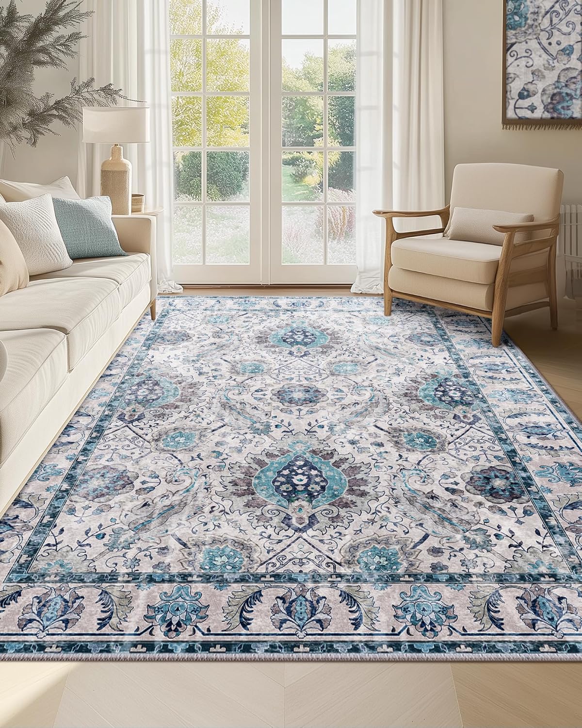 Boho 6x9 Area Rugs Machine Washable Carpet Low Pile Non Shedding Doormat Soft Area Rugs for Living Room Bedroom Kitchen Dining Room Entryway Hallway Indoor-Turquoise Turquoise 6x9