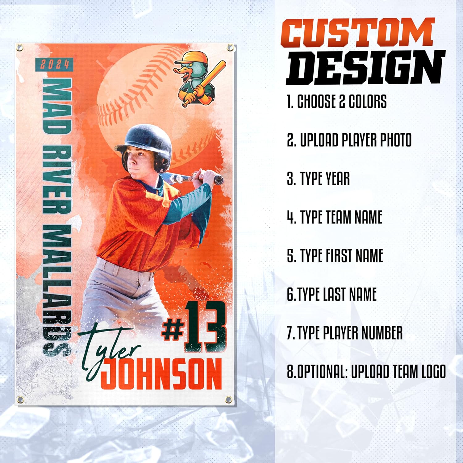 Custom Baseball Banner Personalized High School Senior Night Baseball Player Banner, Waterproof with Corner Grommets (22.5x36 Inches)