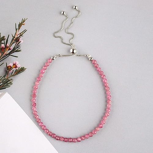 Miniatura 30 de OdrillionGems Pulsera de bolo de plata de ley 925 con cuentas redondas facetadas, hecha a mano, minimalista, cristales curativos, deslizante