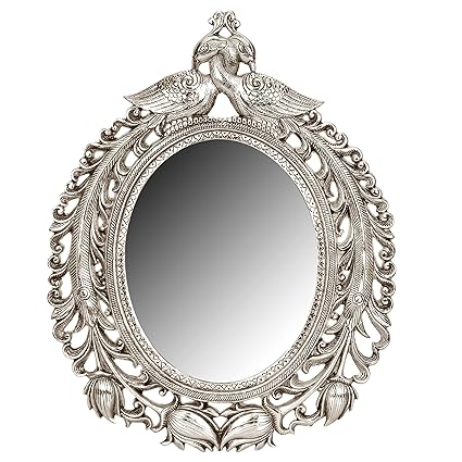 NM Aluminium Frame Peacock Wall Mirror 47X37 Cm Silver Finish