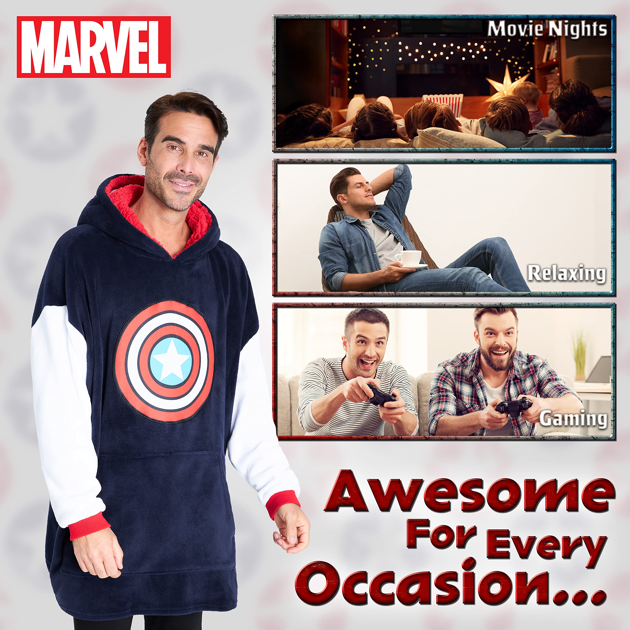 Marvel Felpa Uomo con Cappuccio Felpe Oversize Uomo in Pile Supereroi Avengers Captain America