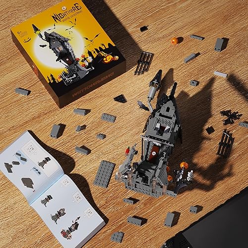 Miniatura 4 de Nightmare Before Christmas Jack's and Sally Haunted House - Juego de construcción de casa embrujada con luz LED compatible con Lego, kit de juguete