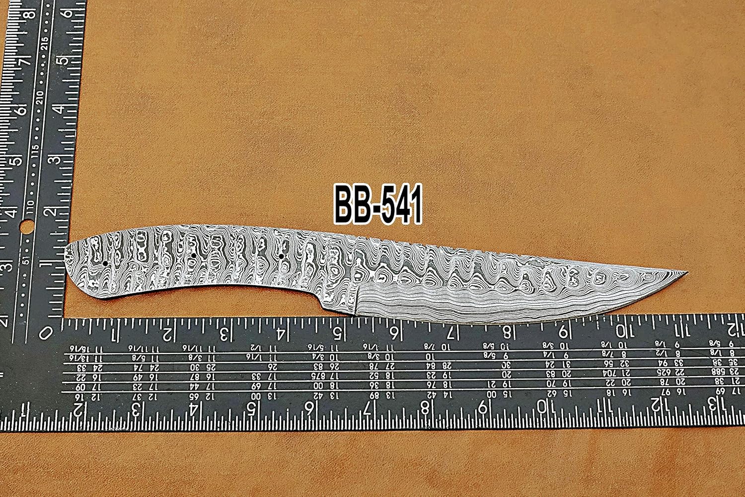 knife making, Damascus steel blank blade 11 inches long hand forged trailing point skinning Blade, Hunting knife with 3 Pin hole, 6 inches cutting edge, 4.5" scale space