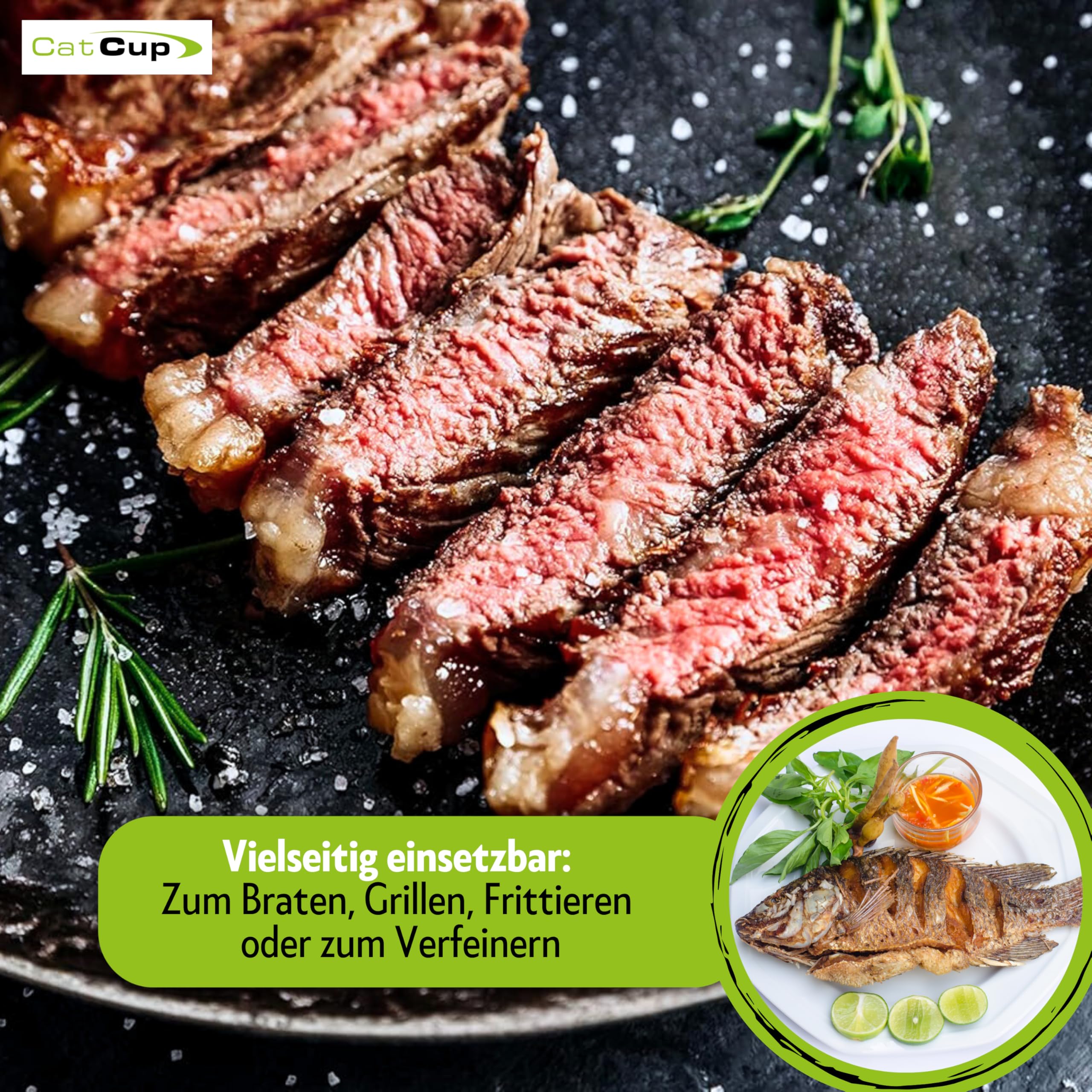 CatCup BIO Speise-, Brat- & Salatöl High Oleic EXZELLENT - Premium Sonnenblumenöl - Neutrales Bratöl & Speiseöl aus Bayern - Kaltgepresstes Öl zum Braten, Backen & Frittieren (1L)