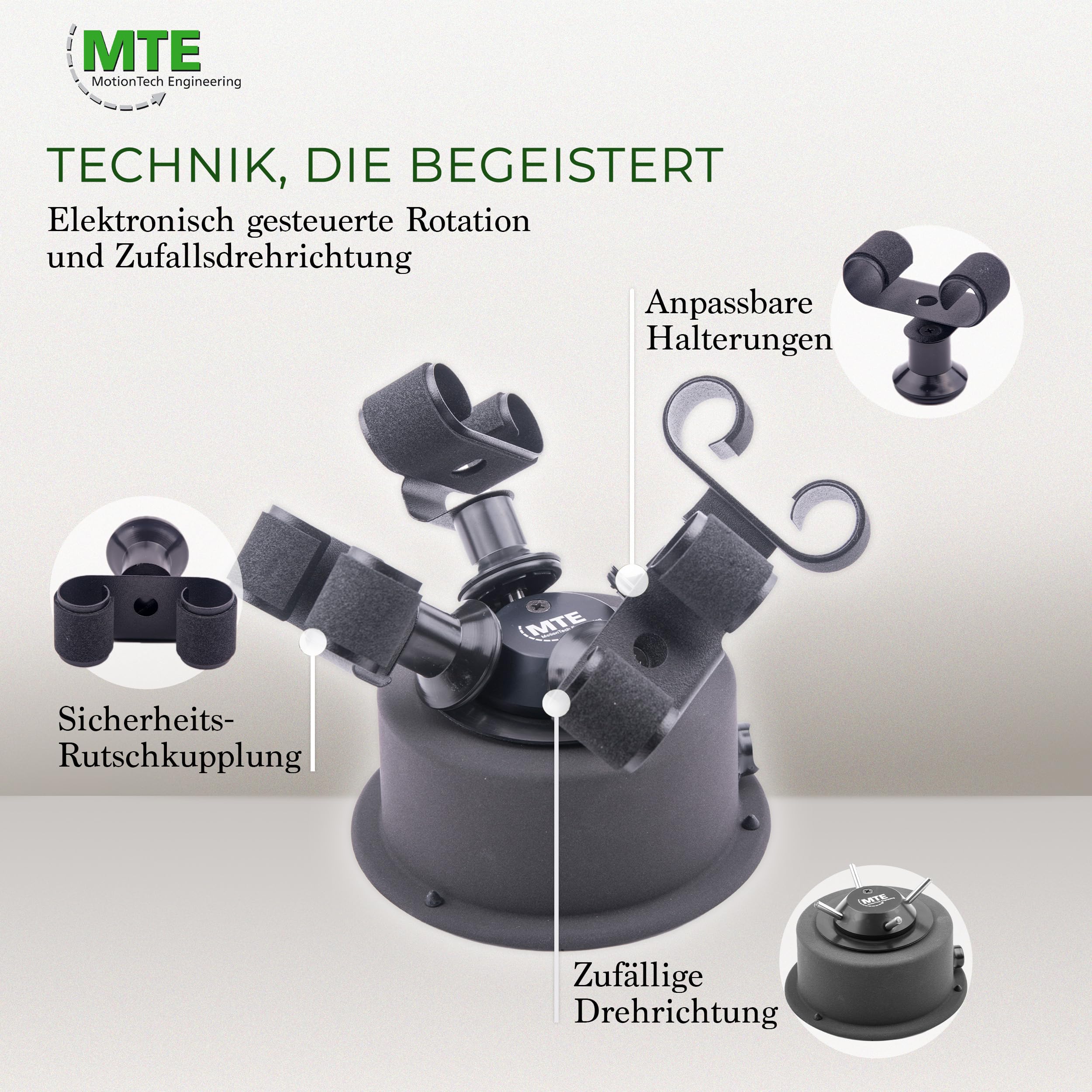 MTE Bewegungstechnik Uhrenbeweger (WTS 4 Anthrazit) bis zu 4 Uhren – Elektronisch gesteuerte Rotation und Pausen – Uhrenbeweger für Automatikuhren – leiser Watch Winder – Made in Germany