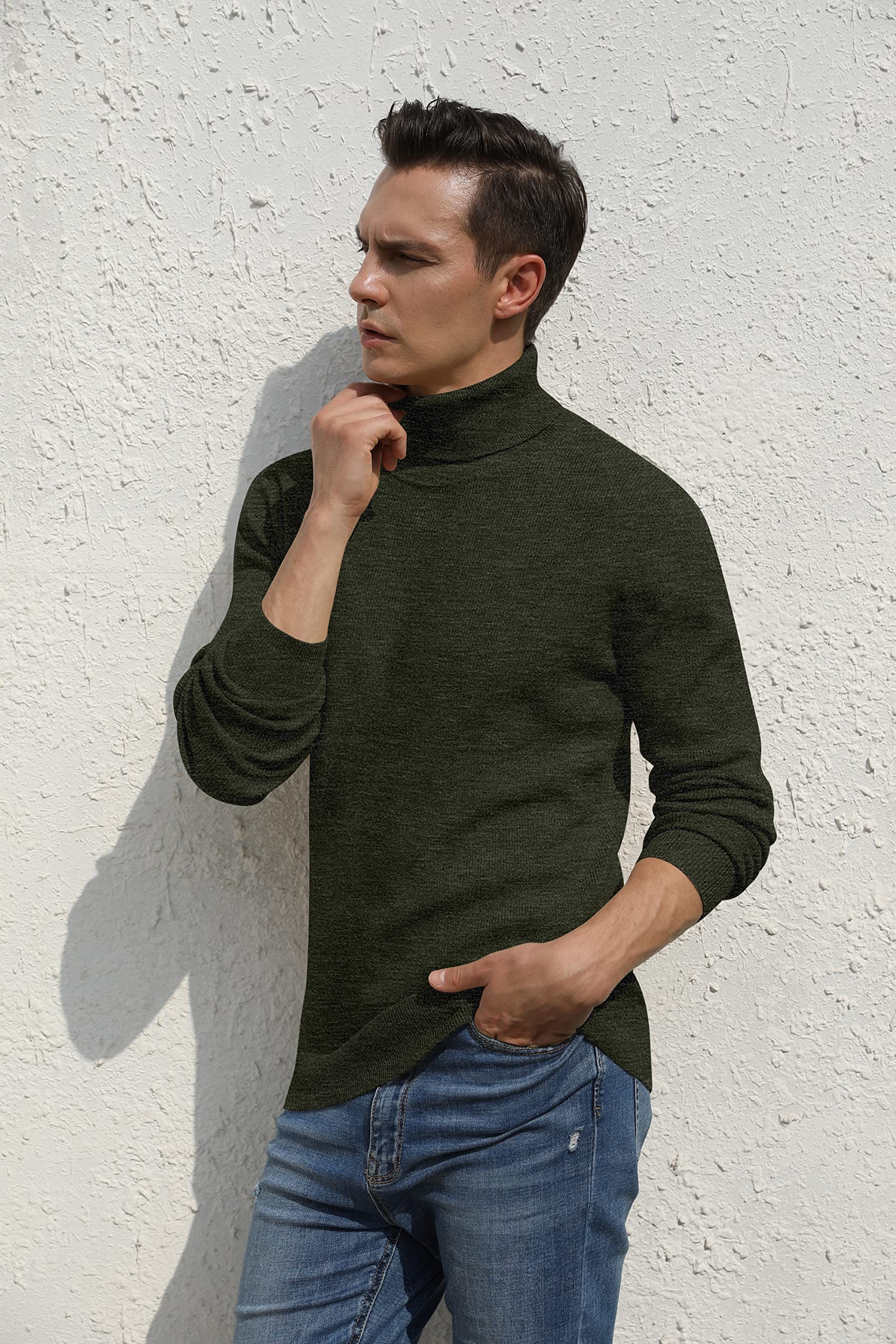 Hisir Men's Jumper Turtle Neck Tops Winter Warm Wool Knitted Pullover Long Sleeve Sweater Solid Colour Basic Turtleneck Soft Jumpers