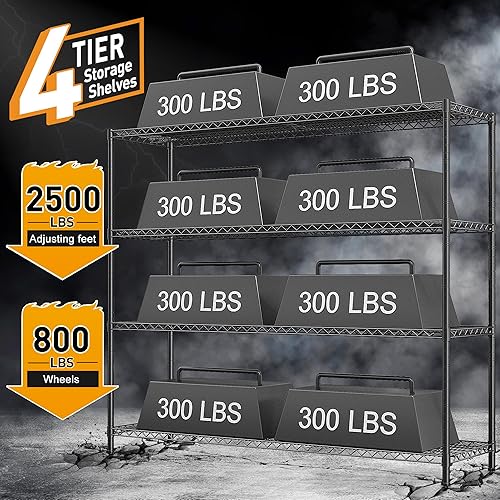 Miniatura 6 de REIBII Estantes de almacenamiento de 55.5 pulgadas de ancho, 2500 libras, estante de alambre con ruedas de 75.6 pulgadas de alto, estantería