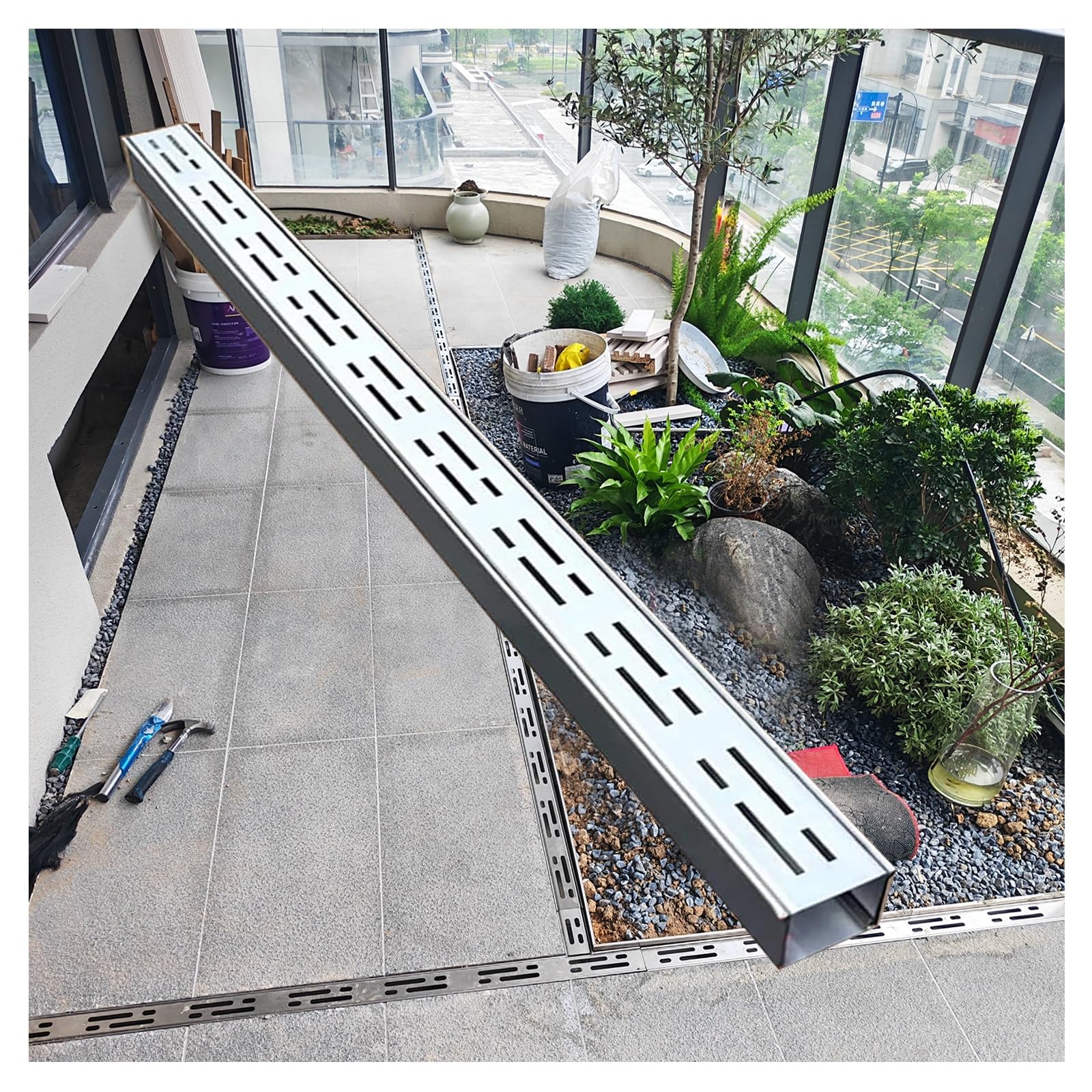 GLDYTVF 304 Stainless Steel Outdoor Drainage Kit Linear Drain Filter Garden Channel Grate Terrace Drainage Grate Removable Grate (H3*W15CM/H1.18*W5.9IN)