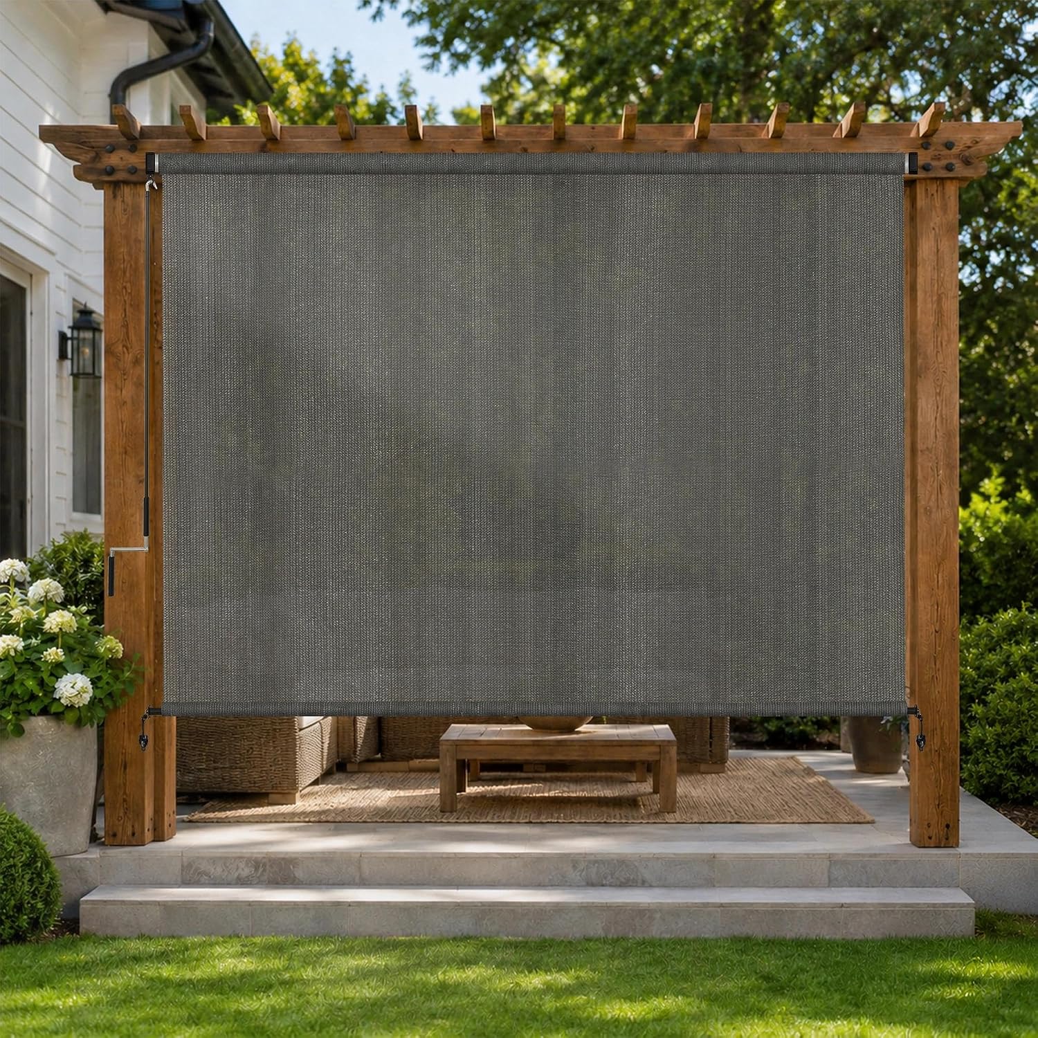 Hestia Outdoor Roller Shades for Patio,Mocha,108" W x 96" H