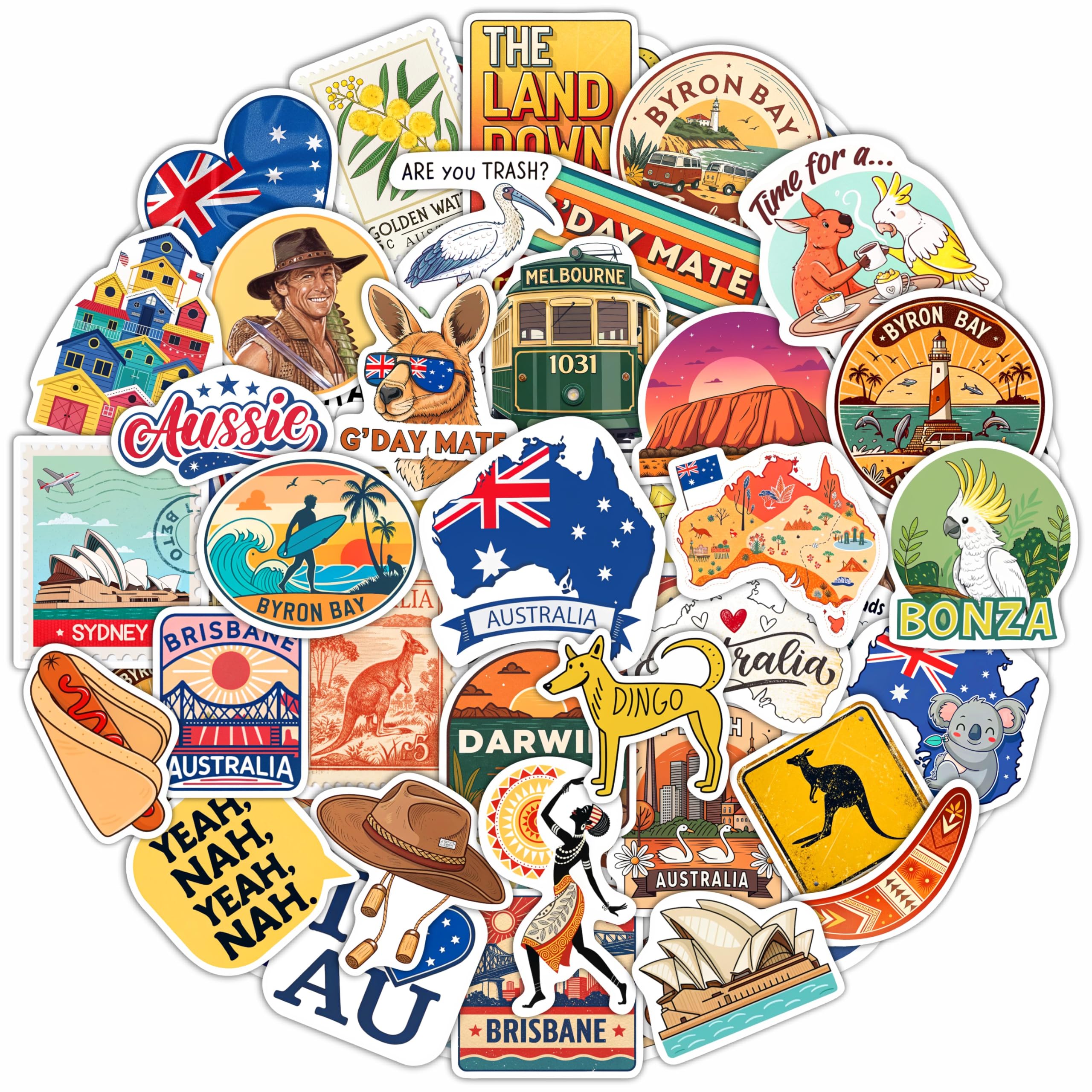 100Pcs Australia Stickers for Luggage, Water Bottle - Australian Stickers and Decals- Australia Party Favors - Gift for Women & Men — image 1