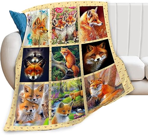 Manta de forro polar de zorro lindo, súper suave, acogedora y cálida, manta decorativa de felpa de zorro, regalos para niñas, niños y mujeres, 40 x