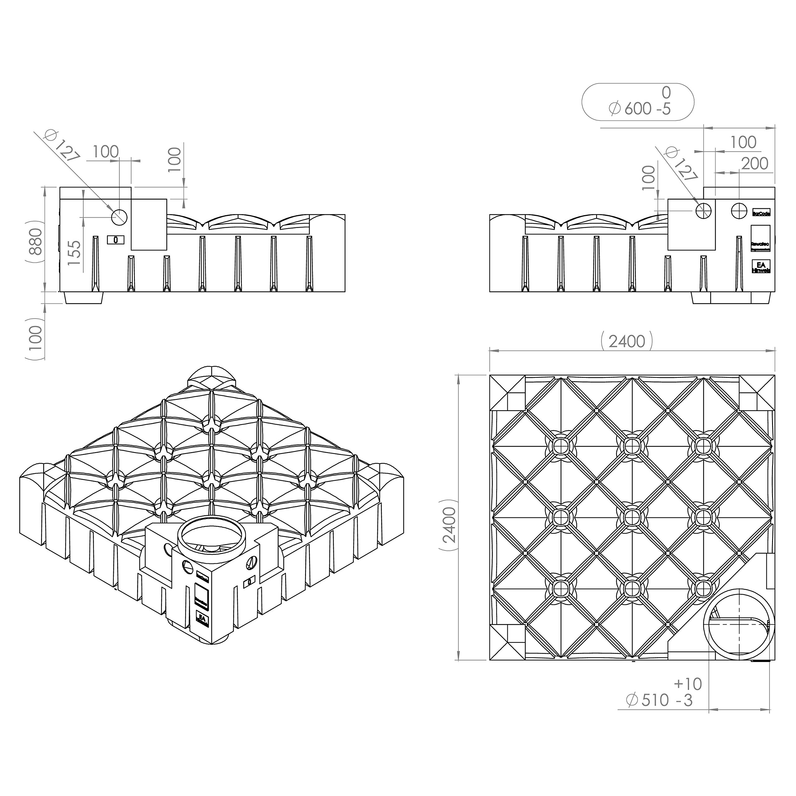 Zisterne Flachtank 3000 Liter Standard III inkl. Ausgleichsdom