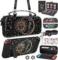 Vista 1 de Funda 9in1 Sun Moon Witchy Switch para Nintendo Switch, fundas de transporte y accesorios de almacenamiento, kit de agarre para pulgar+soporte